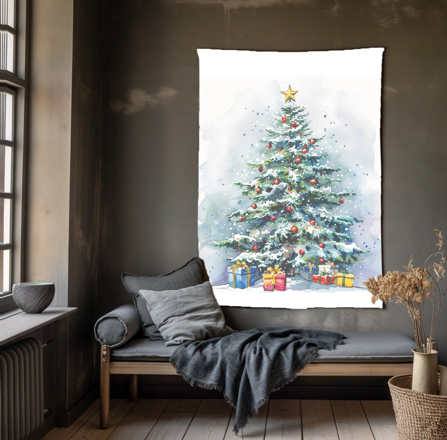 Christmas tree Tapestry wall tapestry, Christmas decor Holiday tapestry, 100% linen