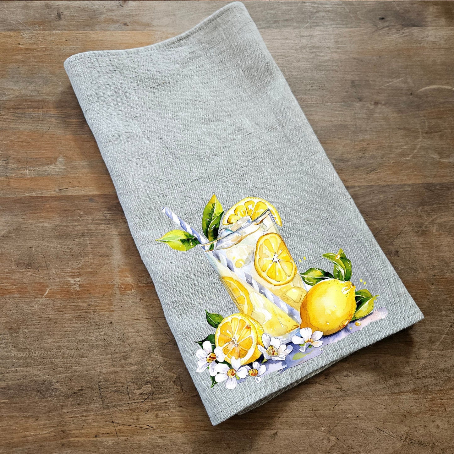 Lemon lemonade Tea Towel in linen, floral Hand Towels Tea, botanical Floral Dish Towel, Floral Kitchen Décor Tea Towel