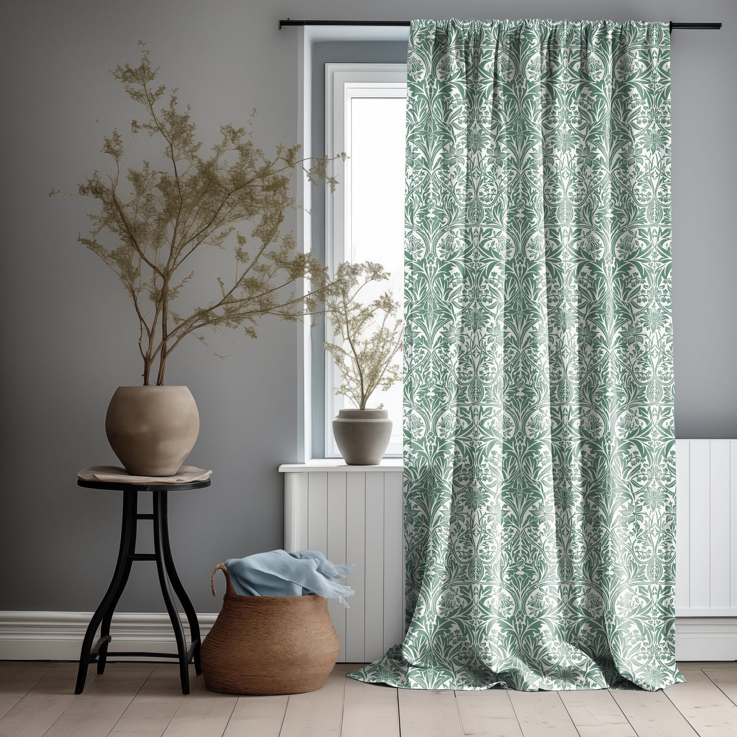 William Morris Curtain Panel Bluebell in green, Floral Botanical Blue Print Curtain Panels, Curtains for living room