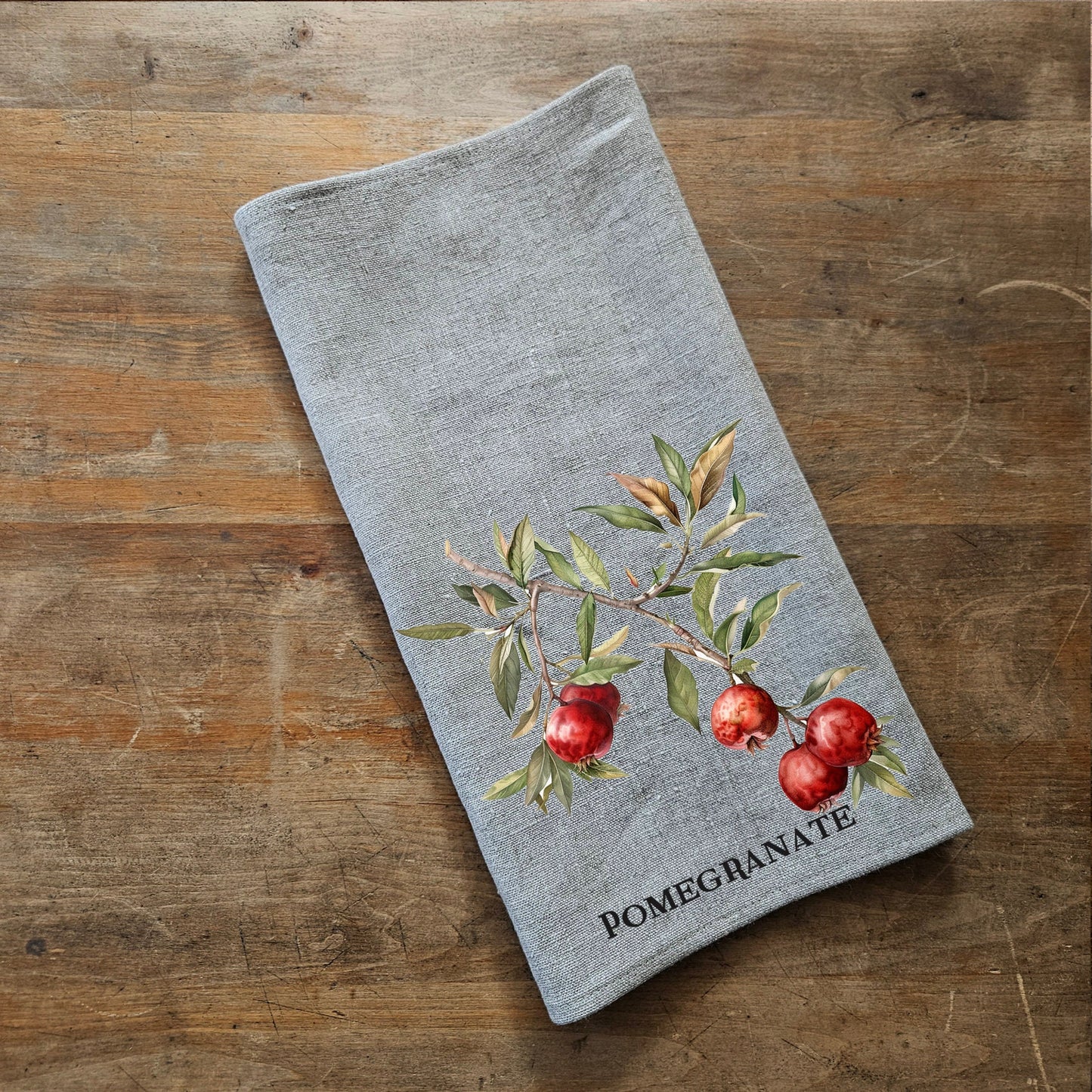 Pomegranate fruit tree Tea Towel in linen, Botanical hand Towels Tea in linen, Pomegranate Dish Towel Kitchen Décor Tea Towel in linen