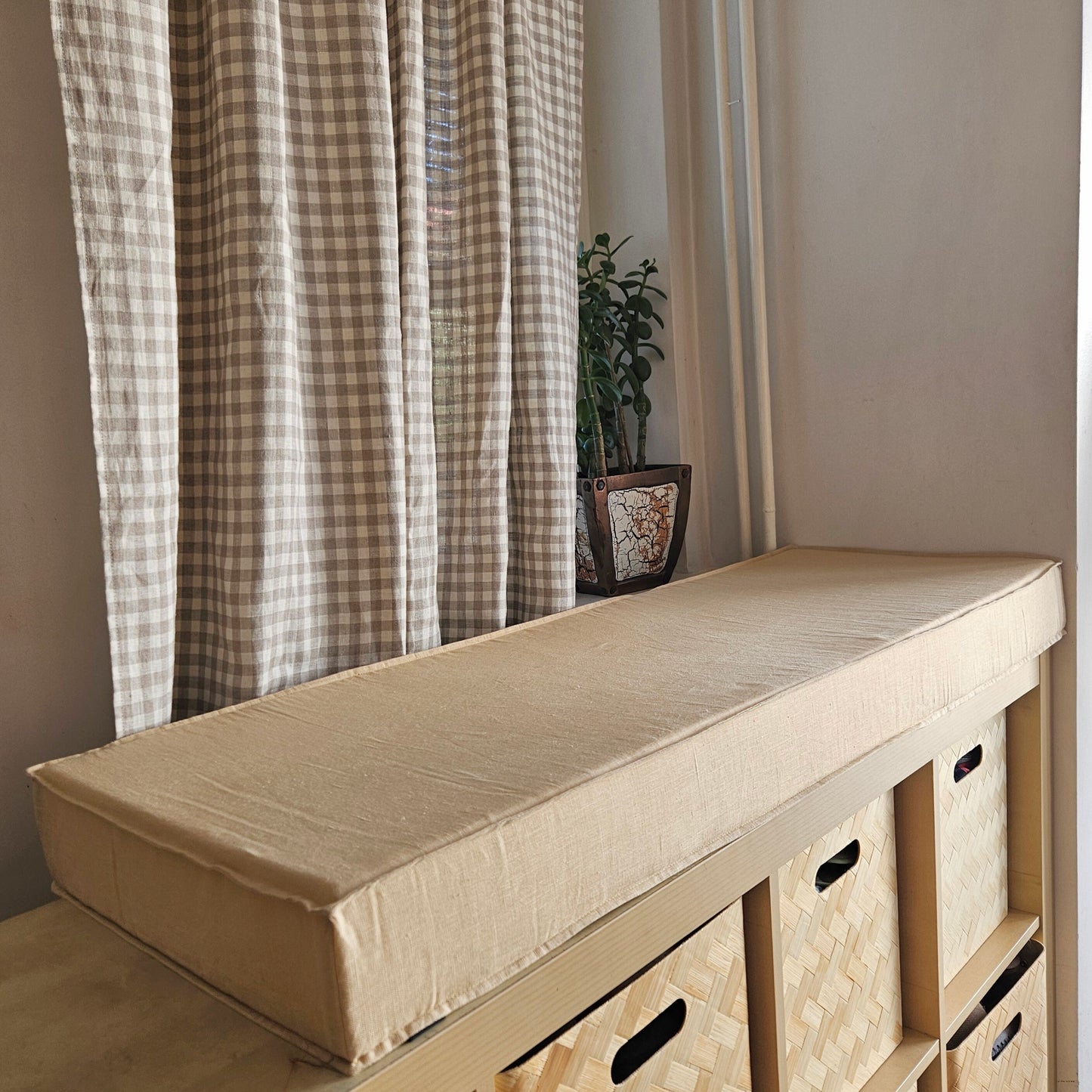 7,5 cm bänkdyna i linne i anpassad storlek, naturliga fönsterdynor, handgjord mudroom-dyna, inbyggd sittdyna för kök