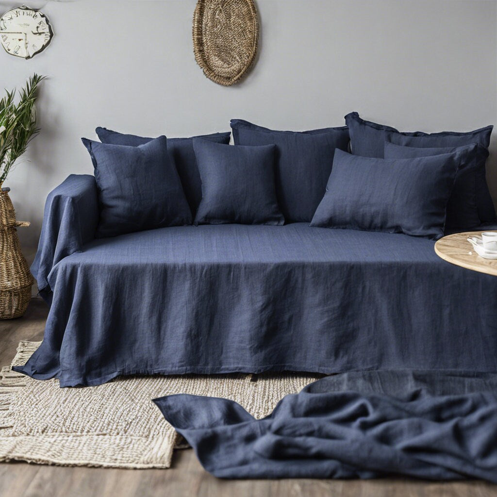 Linen Couch Cover Extra Large, Linen couch throw in custom size, Natural sofa cover, Sectional Big bed cover, Sofa slip cover throw