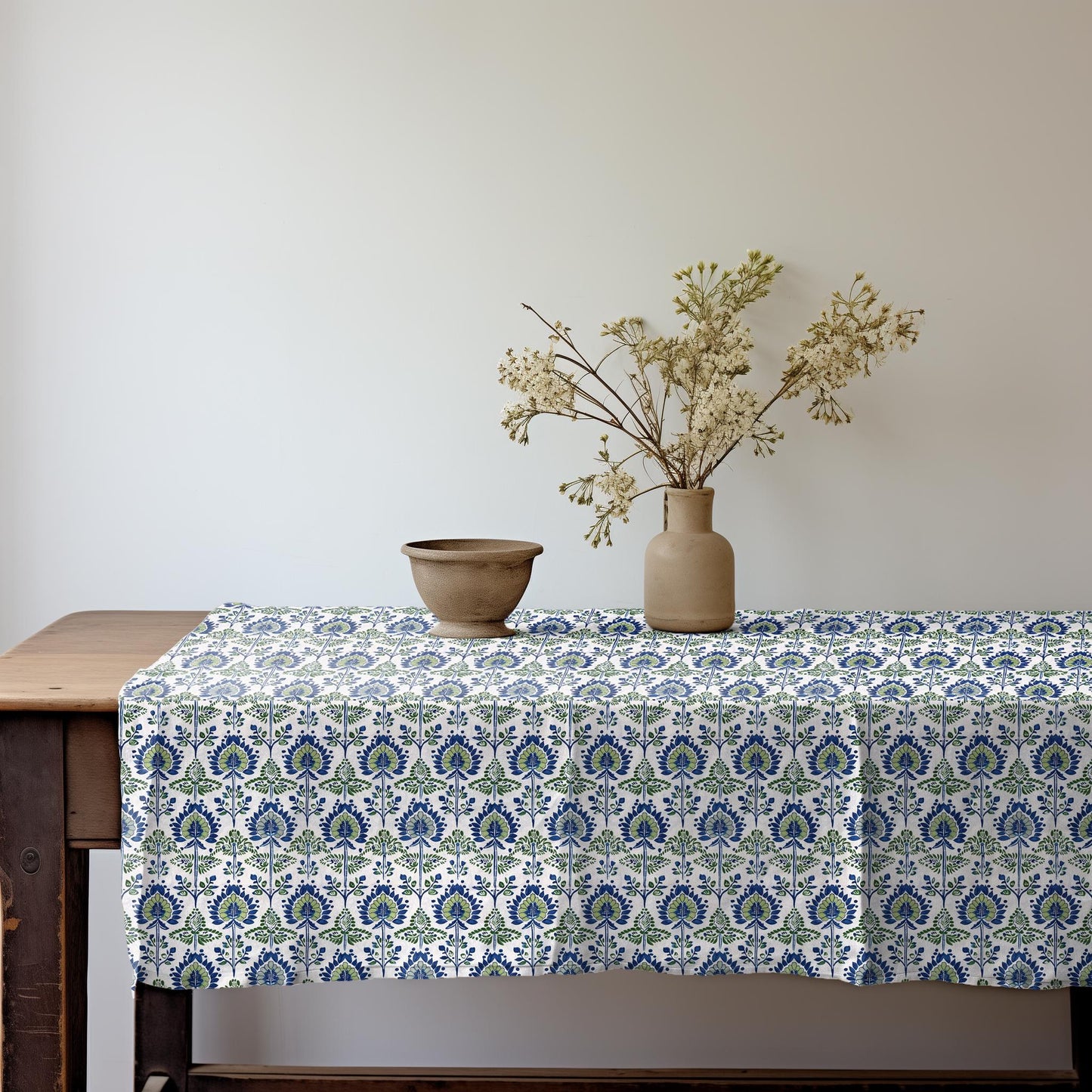 Designer Mustard brown Linen tablecloth / Holiday Tablecloth French Table Cover in Block Printed Floral Dinning Elegant Decoration