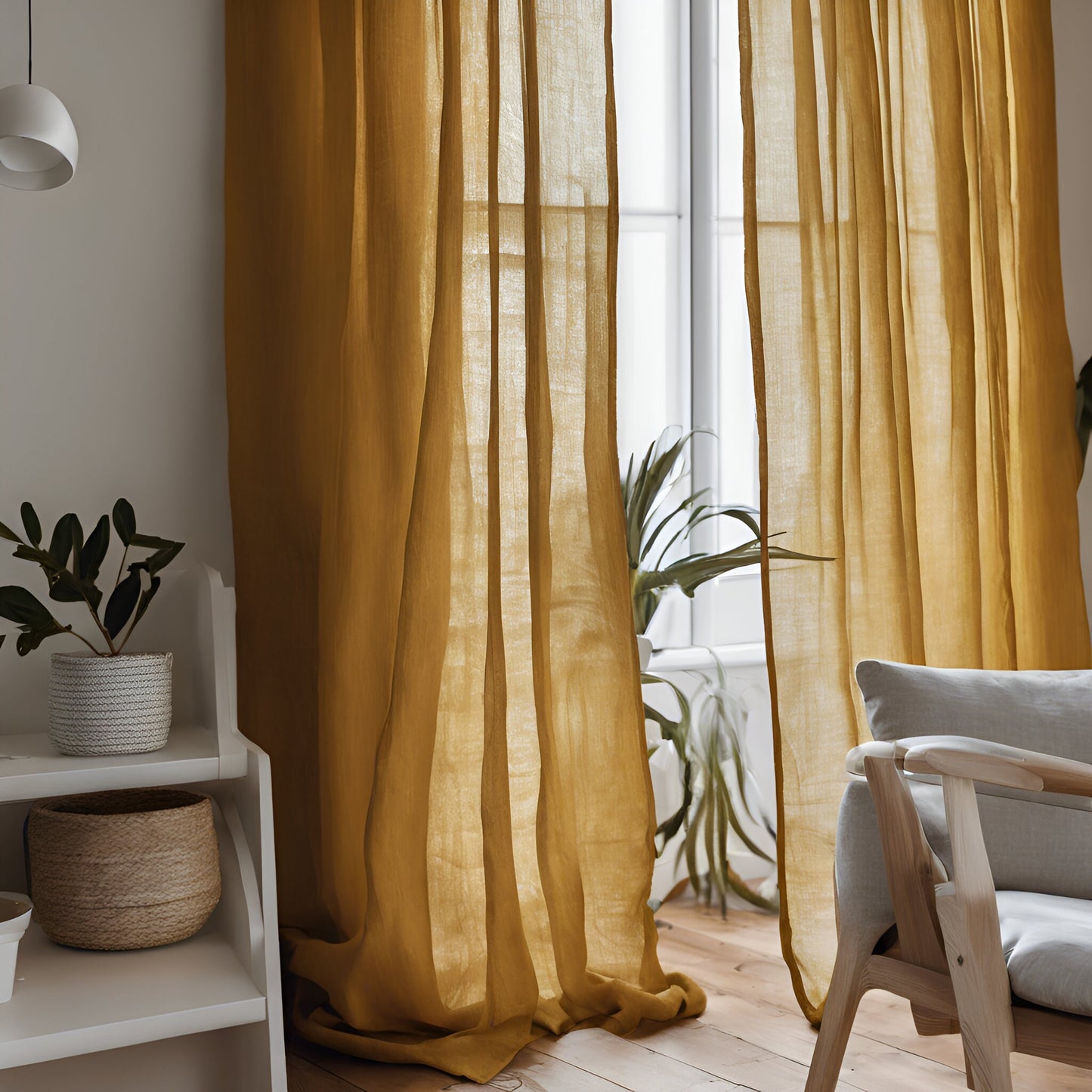 Sheer Linen Curtains, 100% linen Extra Long Curtains, Linen Curtains with rod pocket, brown PREWASHED Sheer window panel