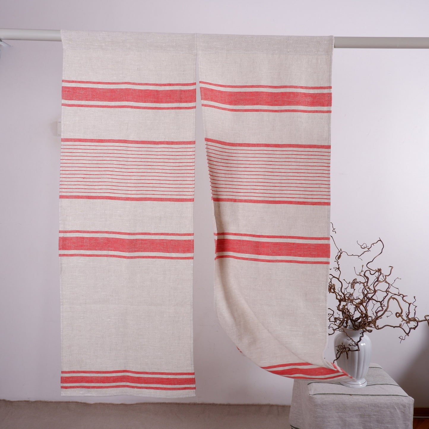 Striped Linen Noren Curtain, Japanese Linen Noren Panel, Japanese Curtain Door, Linen Doorway Drape, Linen Noren Drape Rod Pocket Panel