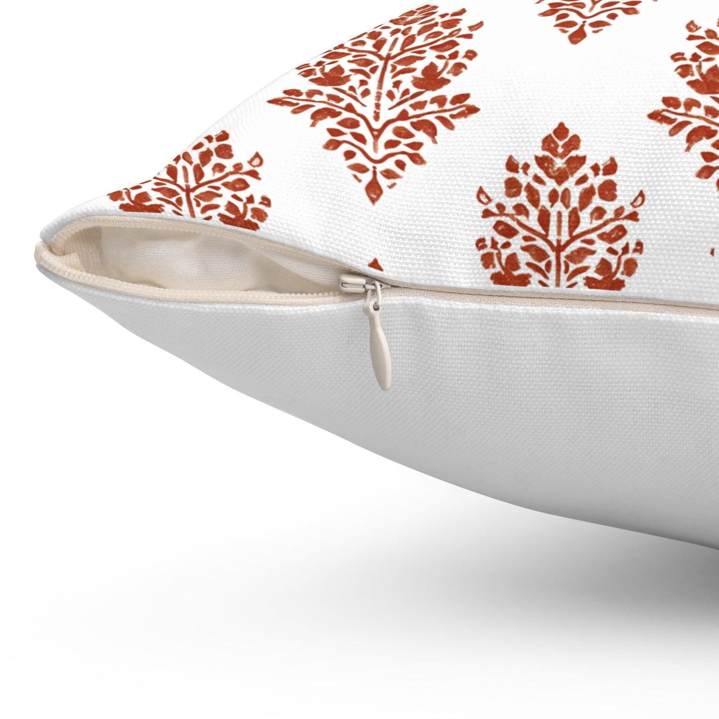 Modernt rostfärgat linneblommigt örngott, vitt rostfärgat Boho örngott i blocktryck på linne, Coutrynome blocktryckt örngott i europeiskt lin