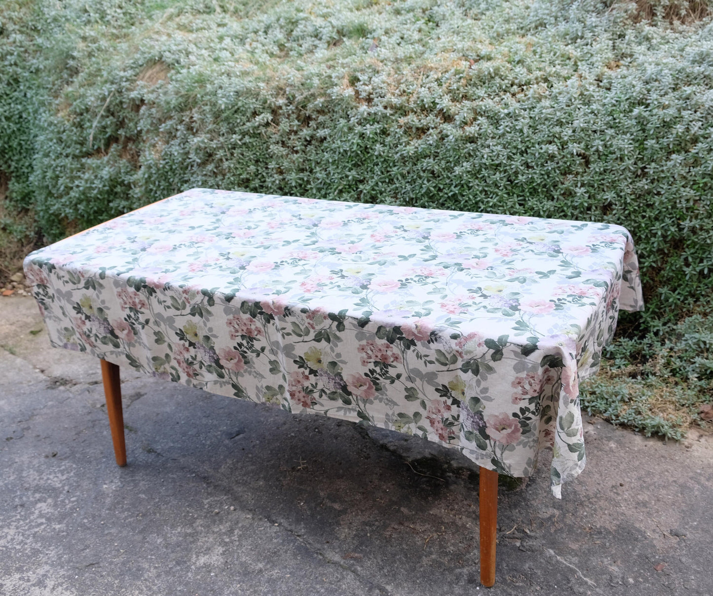 100% Linen tablecloth FLORAl beige French table cloth rustic rectangle square oval country - botanical linen tablecloth in custom size