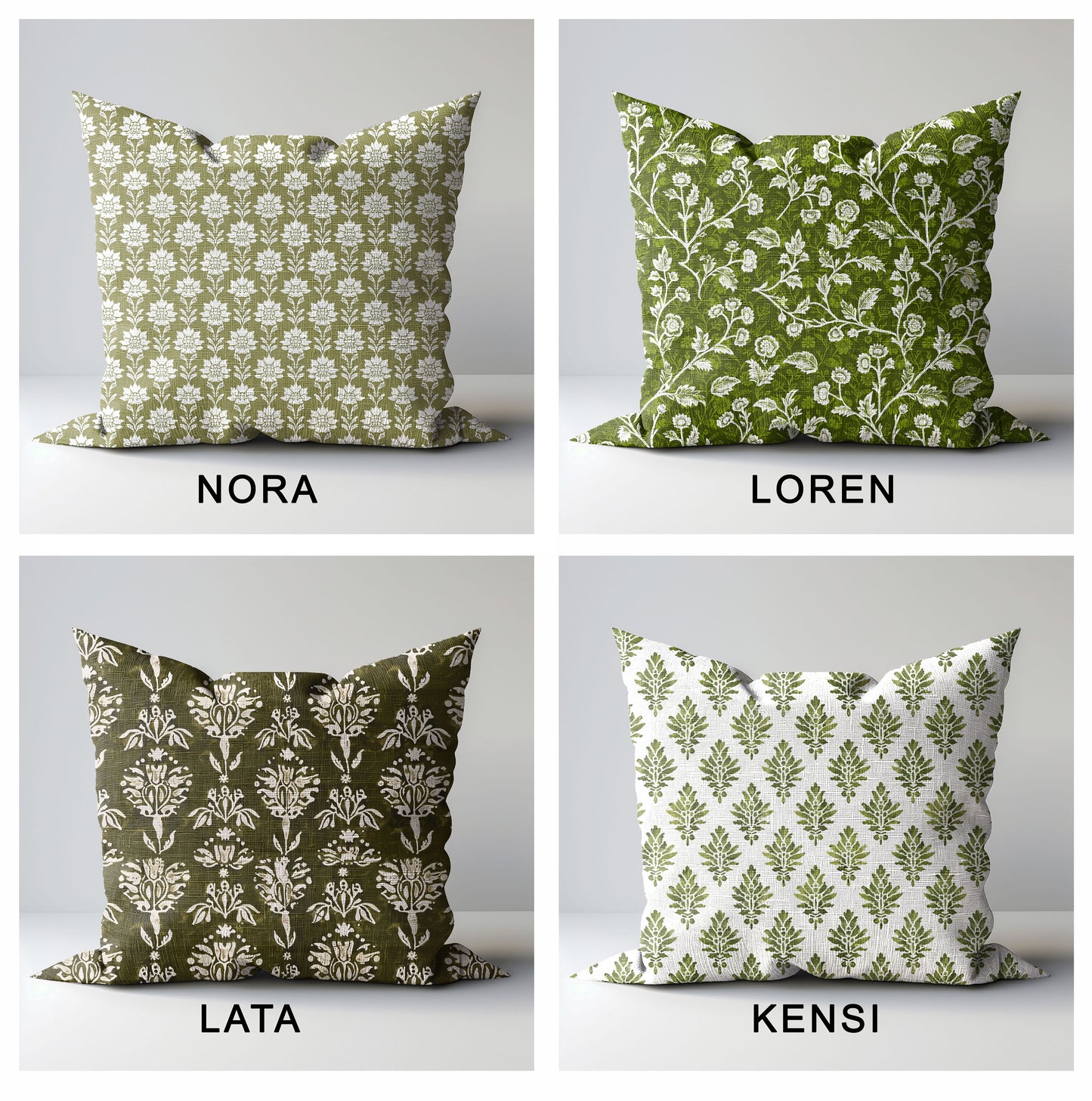 Designergardiner i grönt linne med blommönster, olivgrönt boho-gardinpanel, gardiner med lantligt tryck för vardagsrum