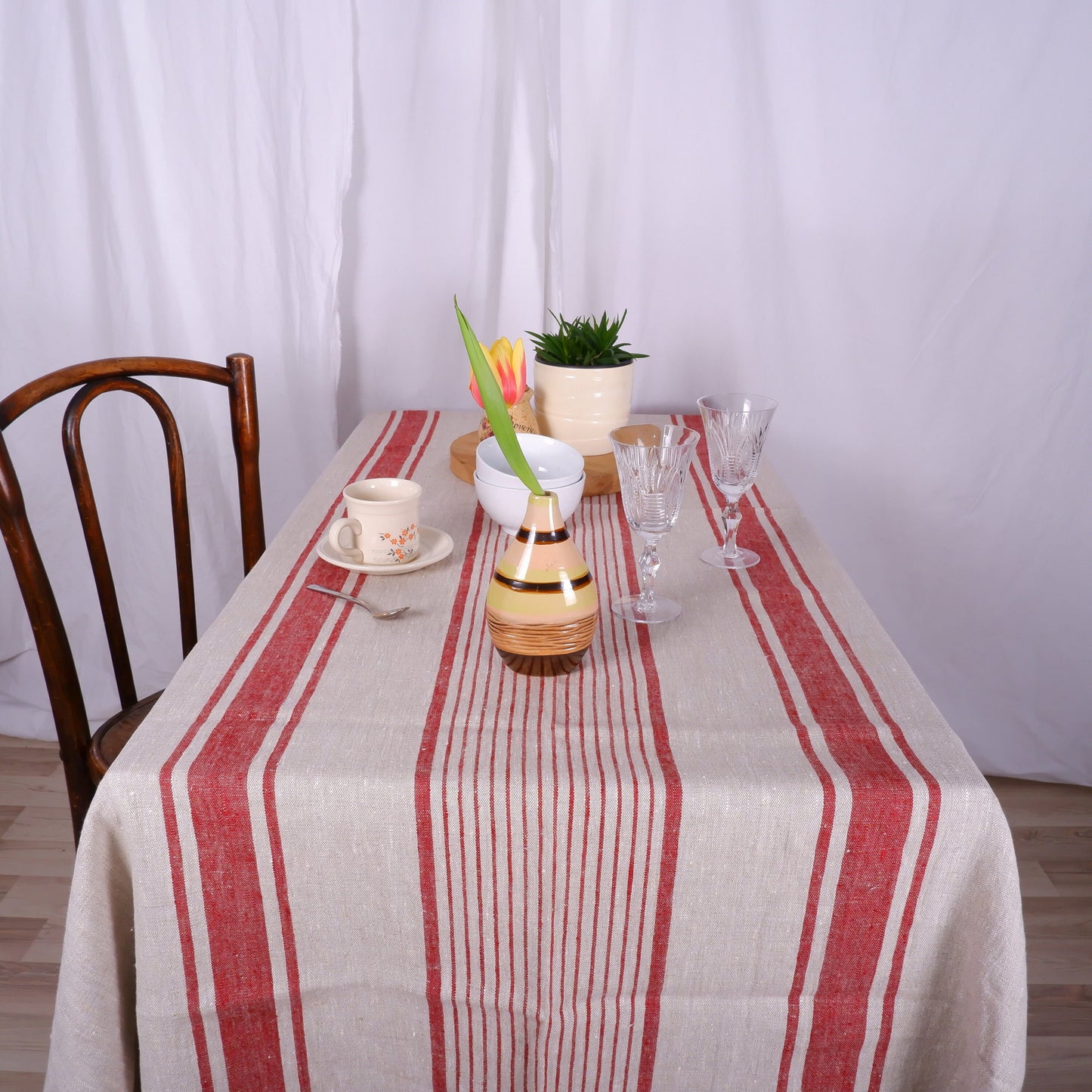 100% Linen tablecloth striped - blue grey black PREWASHED French table cloth rustic rectangle square oval - country style Sack weave linen