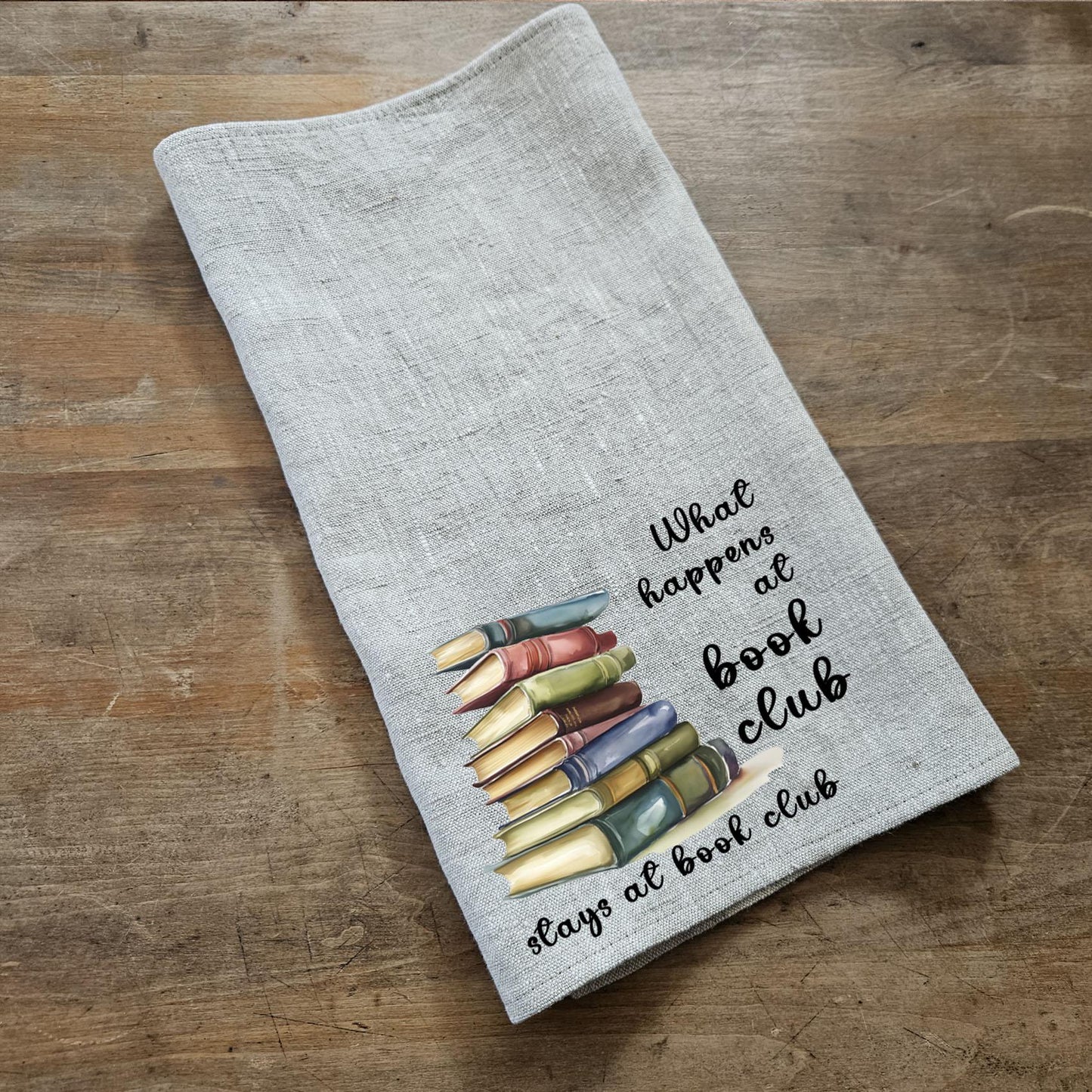 Book club Tea Towel in linen, Custom Hand Towels Tea in linen, artistic linen Dish Towel Kitchen Décor Tea Towel in linen