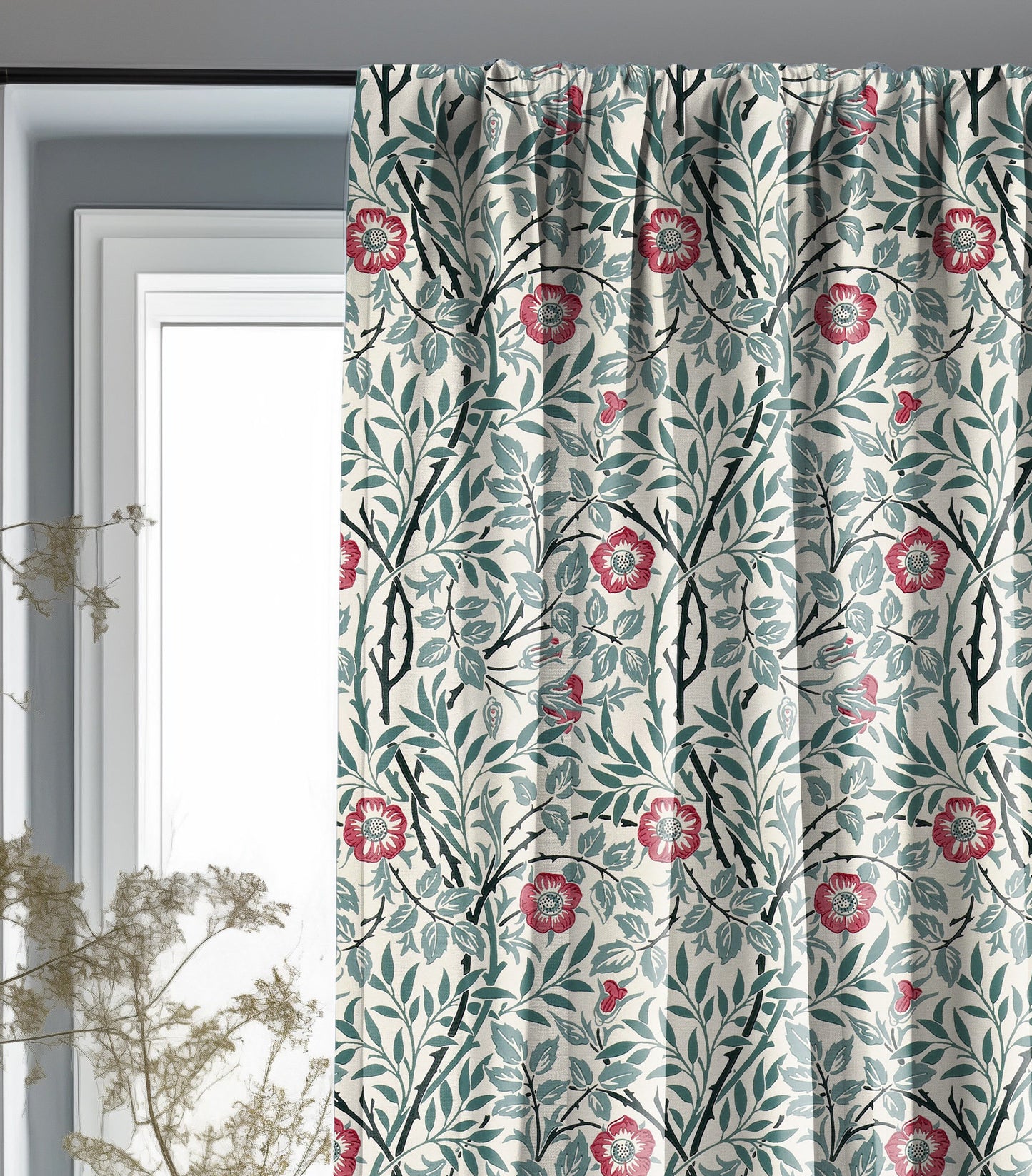 William Morris Curtain Panel Sweet Briar, Floral Botanical Blue Print Curtain Panels, Curtains for living room