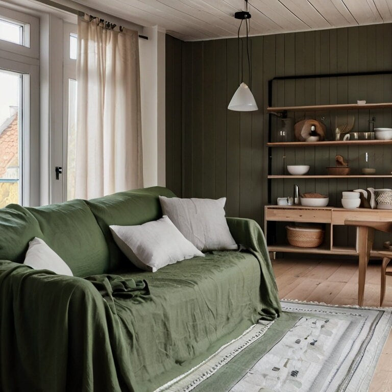 Linen Couch Cover Extra Large blue, Linen couch throw in custom size, Natural Sectional Big bed cover, Sofa slip cover throw