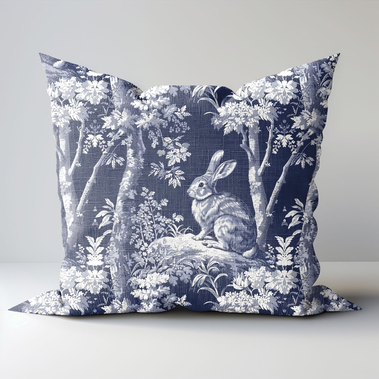 Designer blue Floral on Linen Pillow Cover, french toile de jouy Pillow, Farmhouse Botanical printed pillow on flax