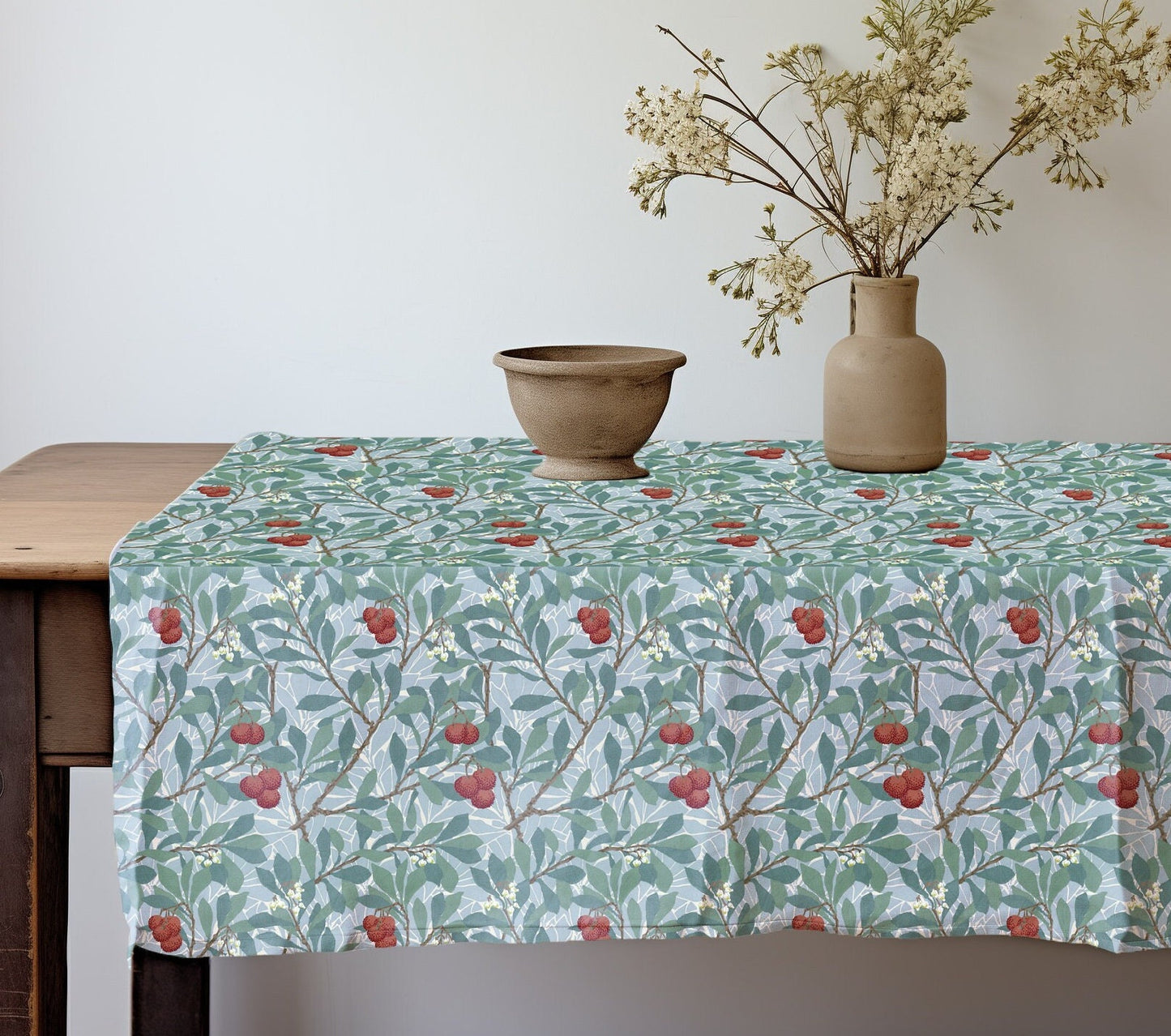 Linen foral tablecloth william Morris Arbutus, arts and crafts movement tablecloth Victorian style