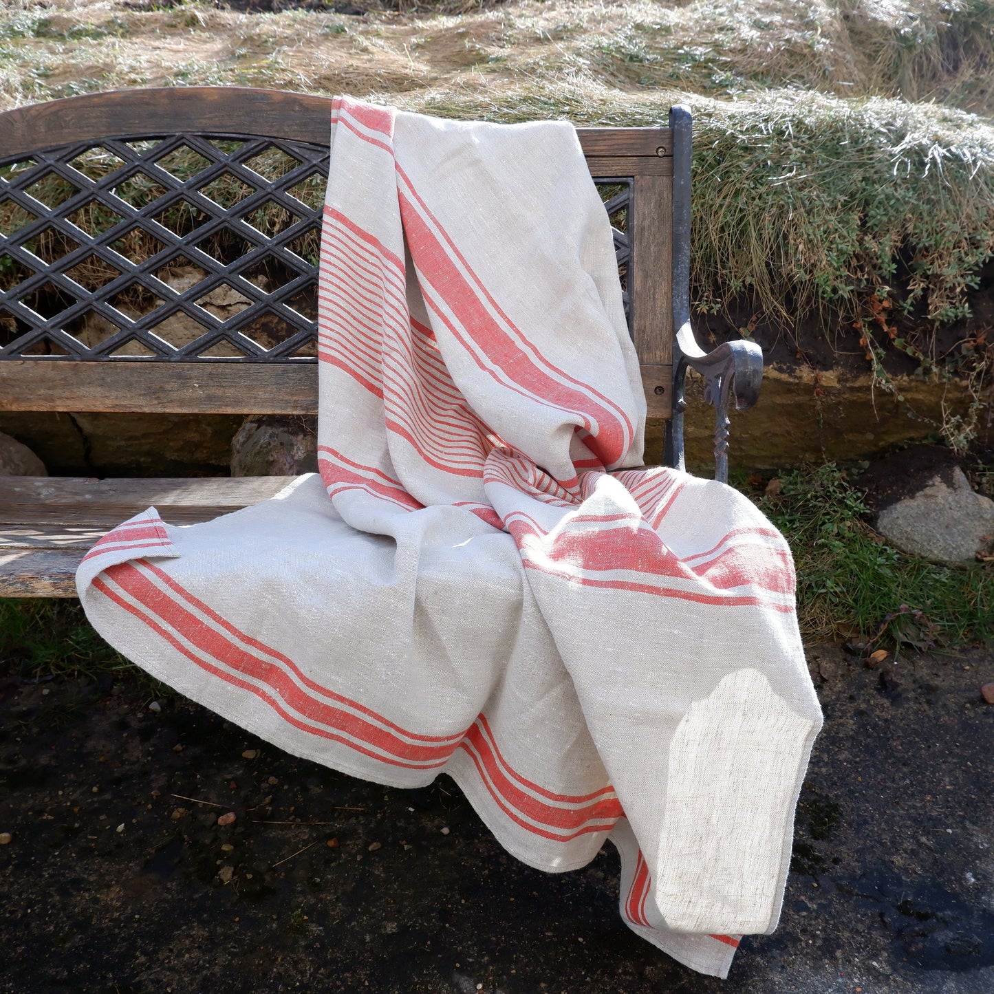 Stonewashed Natural Blanket Bedspread Bed Cover - striped flax - provence cottage coutrystyle Throw Alwayslovelinen 100% Linen