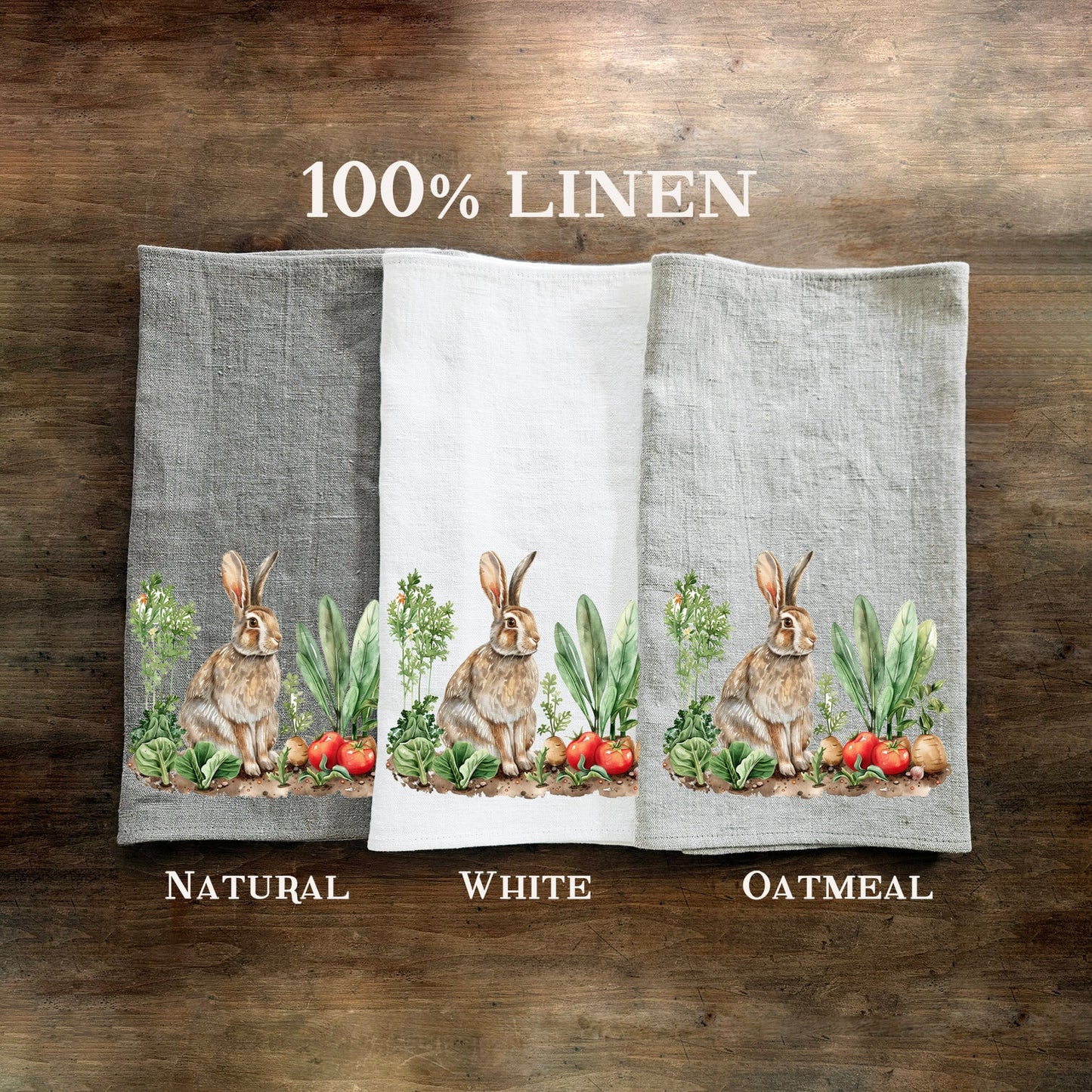 Bunny Floral Tea Towel in linen, Blue rabbit Hand Towels Tea, Farmhouse Floral Dish Towel, Kitchen Décor Eastern Kitchen Tea Towel
