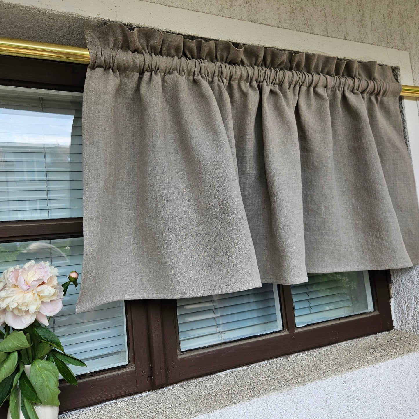 Natural linen Cafe Curtains in custom size, custom size Farmhous window panel, Living room Cafe Kitchen window curtain custom size