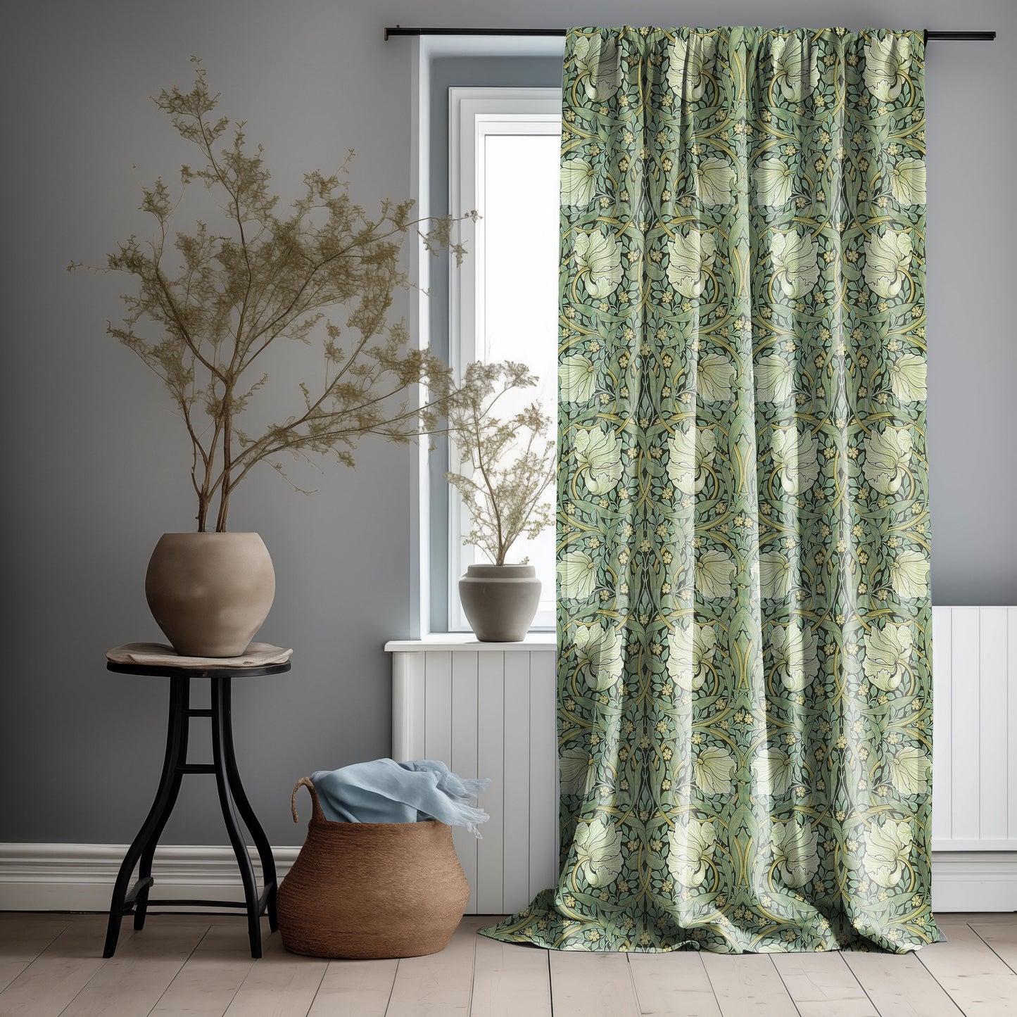 William Morris Curtain Panel Strawberry Thief, Floral with birds and strawberries Print Pattern Curtain Panels, Curtains for living room