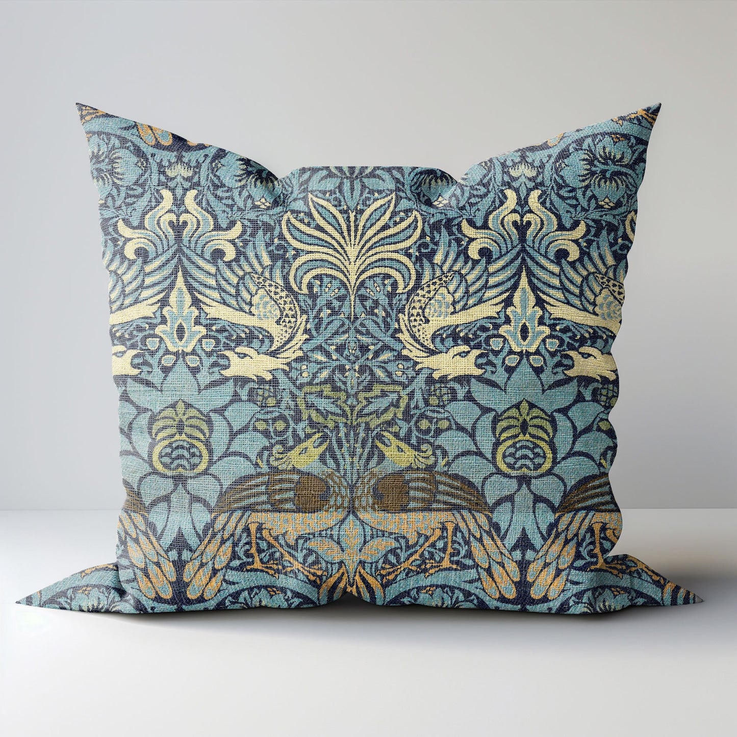 Designer linen Pillow Cover with William Morris Peacock and Dragon print , Art and Crafts Pillow case on linen for Coutry home Victorian