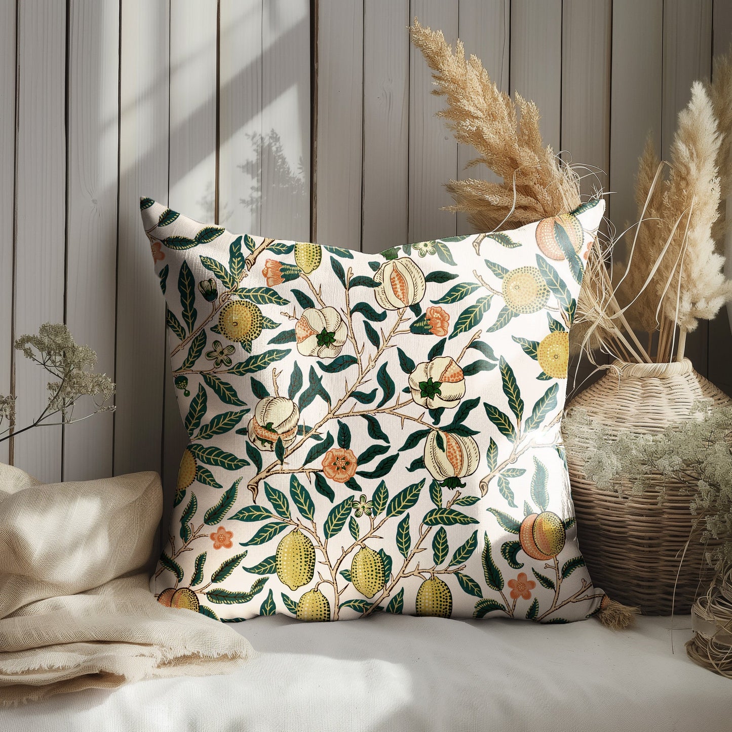 Modern linen Pillow Cover with William Morris Pomegranate print , Art and Crafts Pillow case on linen for Coutryhome Victorian