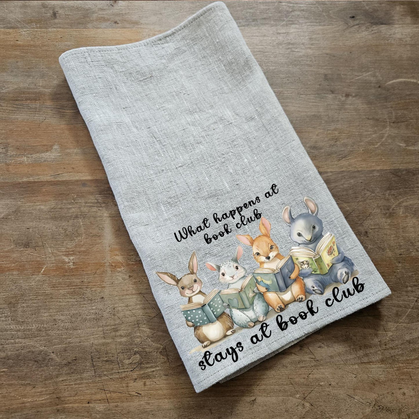 Book club Tea Towel in linen, Custom Hand Towels Tea in linen, artistic linen Dish Towel Kitchen Décor Tea Towel in linen
