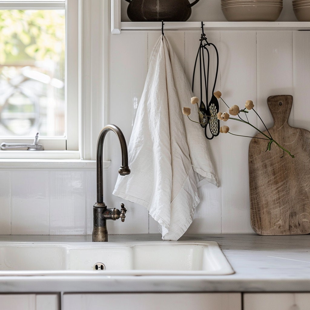 Linen kitchen towel in navy blue, guest linen towel, tea linen towels