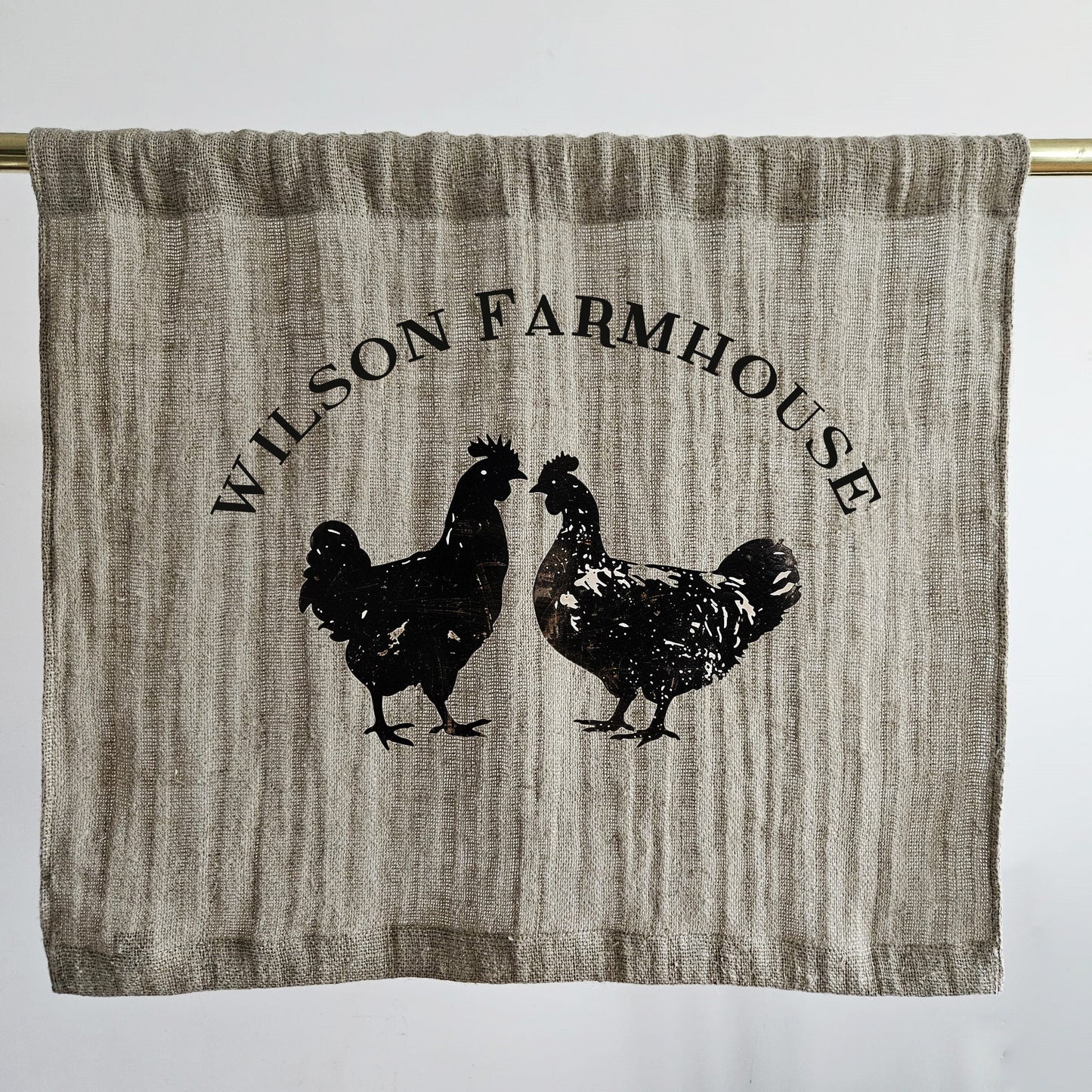 Natural grain sack Cafe Curtains farmhouse chicken, French stamp burlap ranch shabby window panel, Living room Cafe Kitchen window curtains