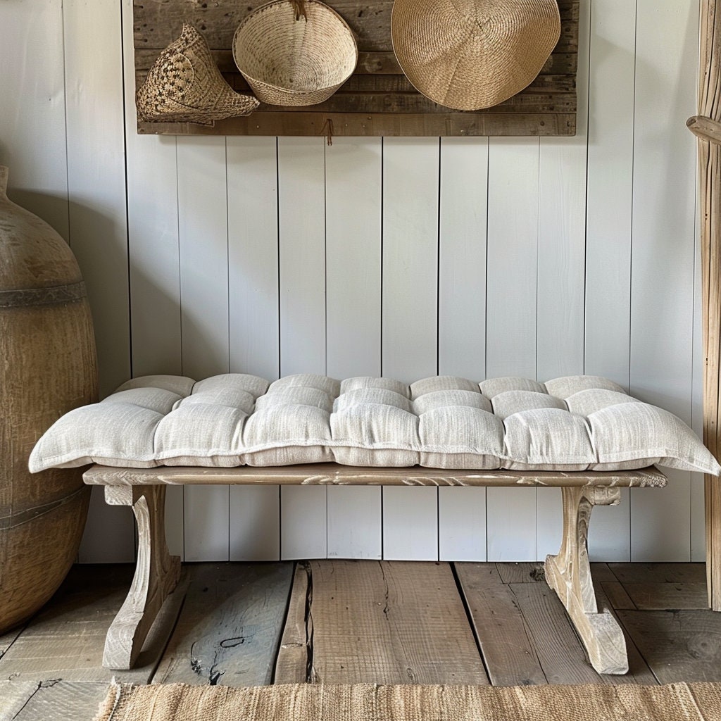 Bench cushion in linen in custom size, natural Window seat cushions, Custom Chair seat pad with removable cover