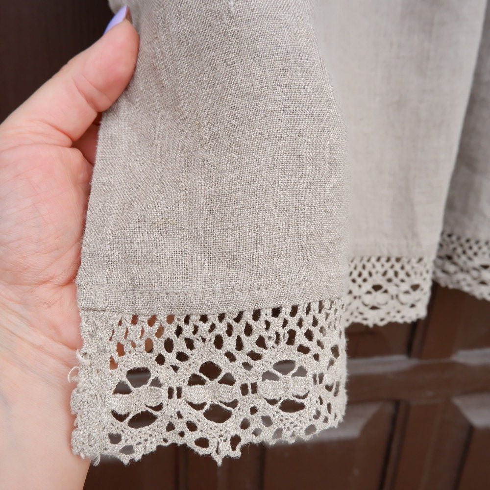 Custom size Valance natural with laces, Farmhouse Pure linen window treatment, Living room Cafe Kitchen window panel, farmhouse curtains