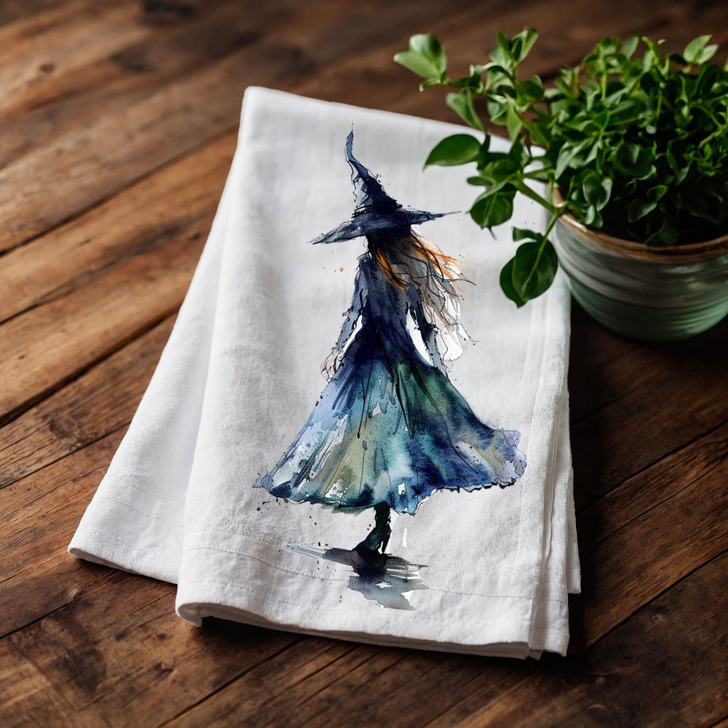 Halloween Tea Towel in linen, Pumpkins Hand Towels Tea in linen, cats linen Dish Towel, witch hat Kitchen Décor Tea Towel in linen