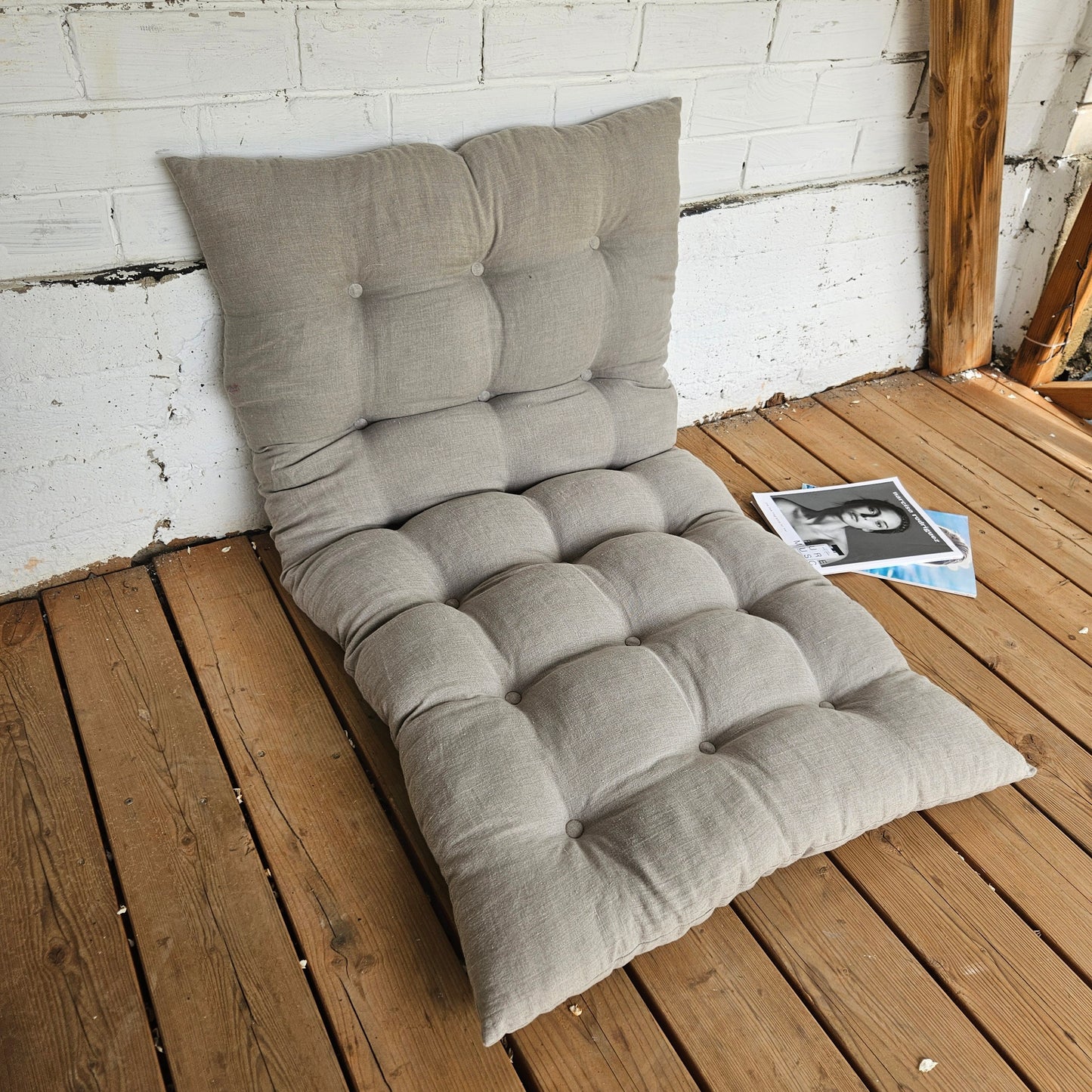 Bänkkudde i senapsgult linne, golvkudde i anpassad storlek, tjock shikibutonmatta fylld med Shiki futon av organiskt fibermaterial