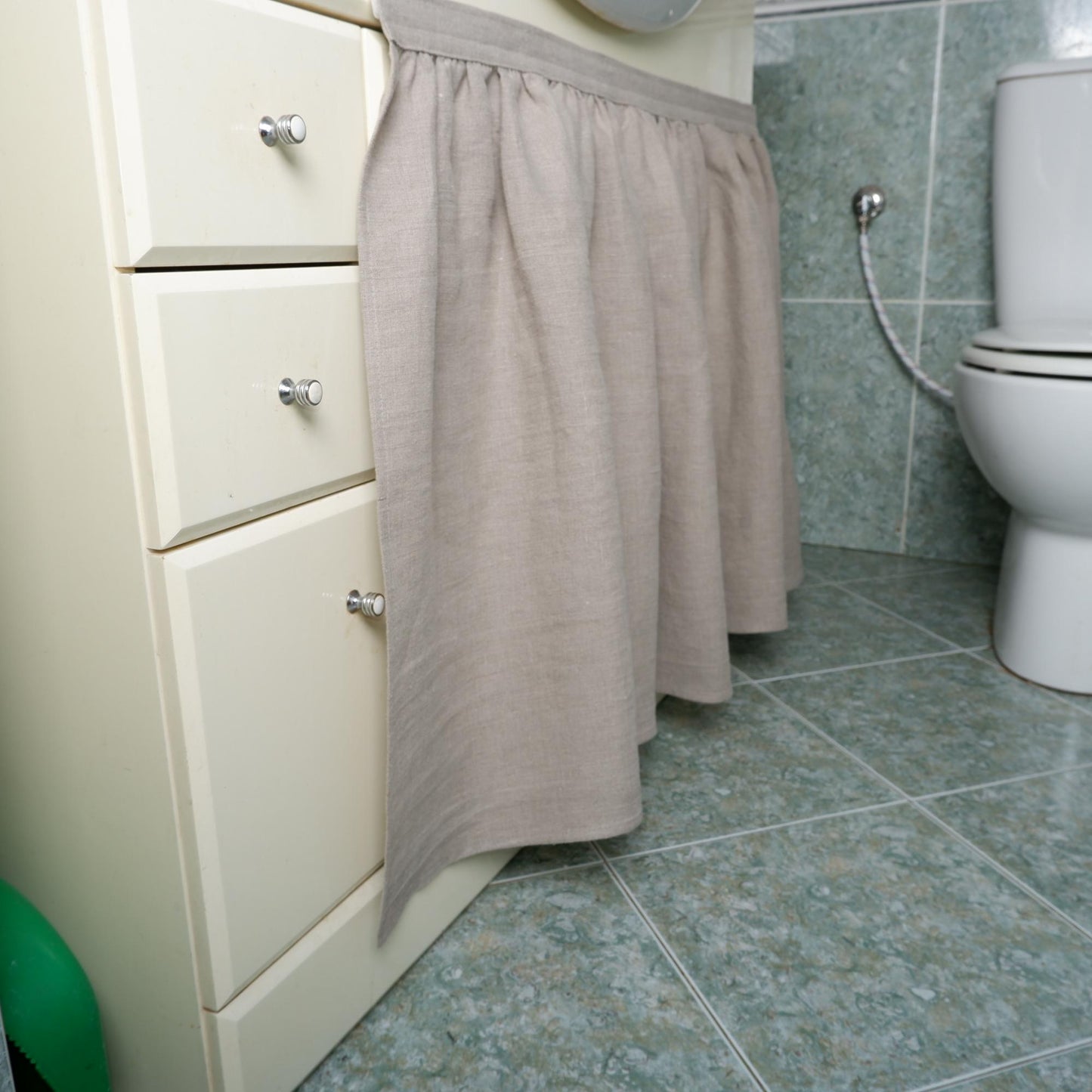 Custom Sink Skirt with velcro in stripe - Handmade Fireplace Curtain - Custom Sizes Linen Valance farmhouse sink curtains
