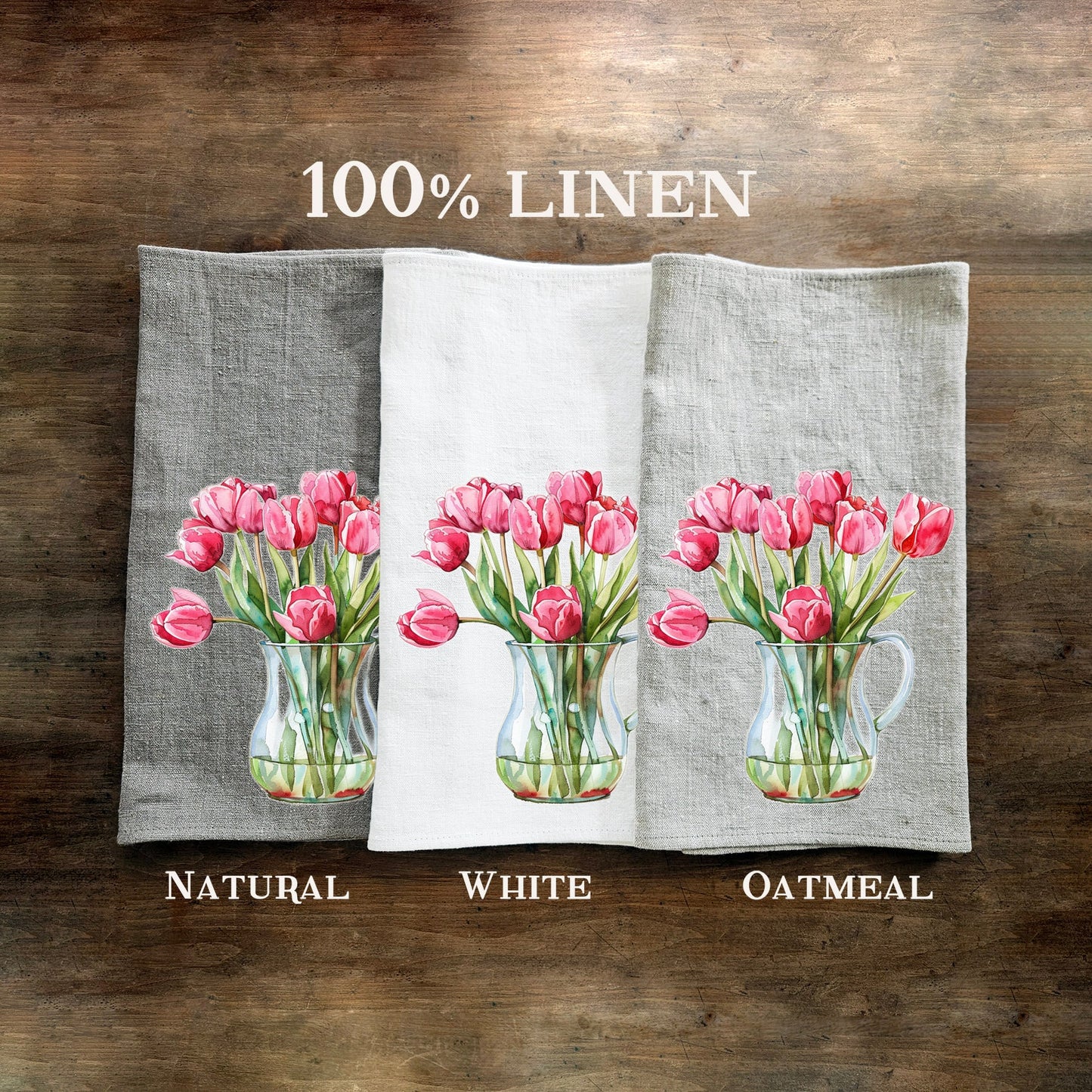Tulips Tea Towel in linen, floral Hand Towels Tea, botanical Floral Dish Towel, Floral Kitchen Décor Tea Towel