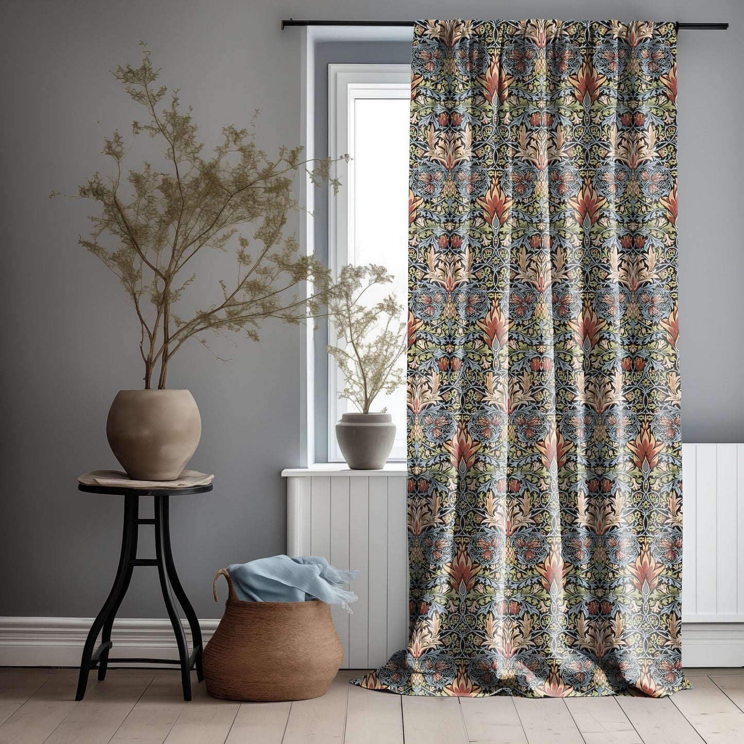 William Morris Curtain Panel Snakeshead, Floral Botanical Blue Print Curtain Panels, Curtains for living room