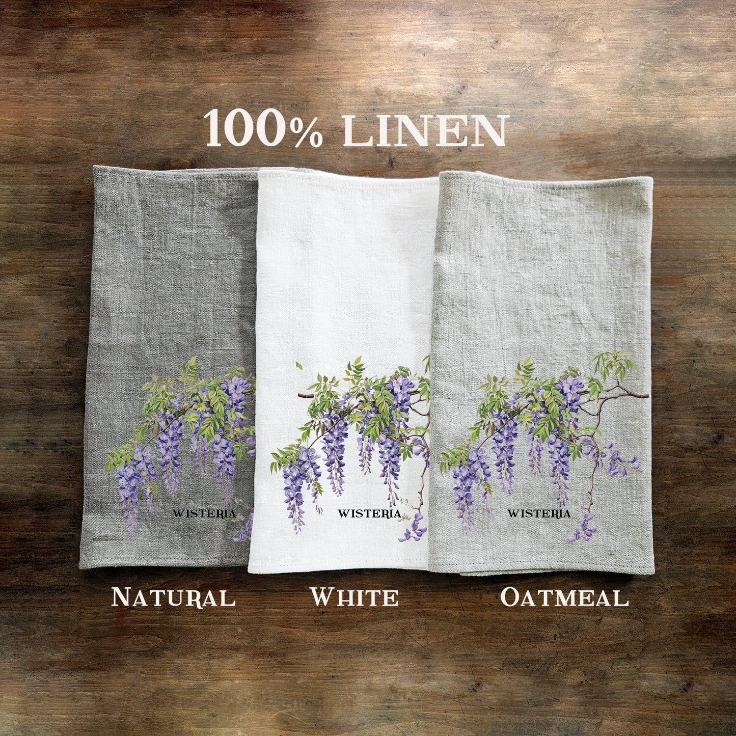 WisteriaTea Towel in linen, floral Hand Towels Tea, botanical Floral Dish Towel, purple flower Kitchen Décor Tea Towel