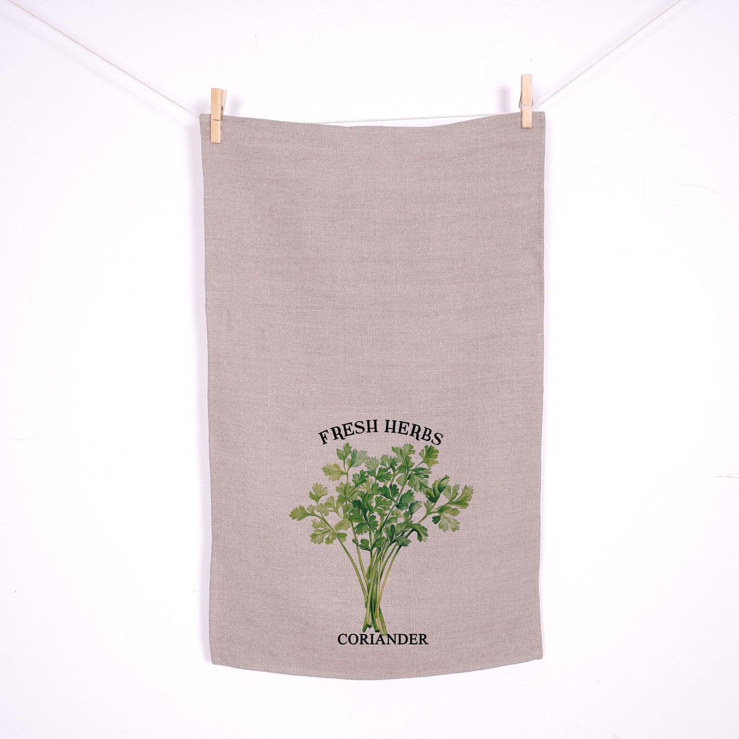 Coriander herbs Tea Towel in linen - Hand Towels Tea - Farmhouse Floral Dish Towel - greenery frech herbs Kitchen Décor
