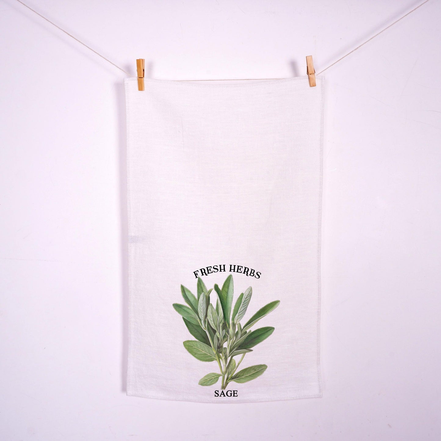 Sage herbs Tea Towel in linen - Hand Towels Tea - Farmhouse Floral Dish Towel - greenery frech herbs Kitchen Décor