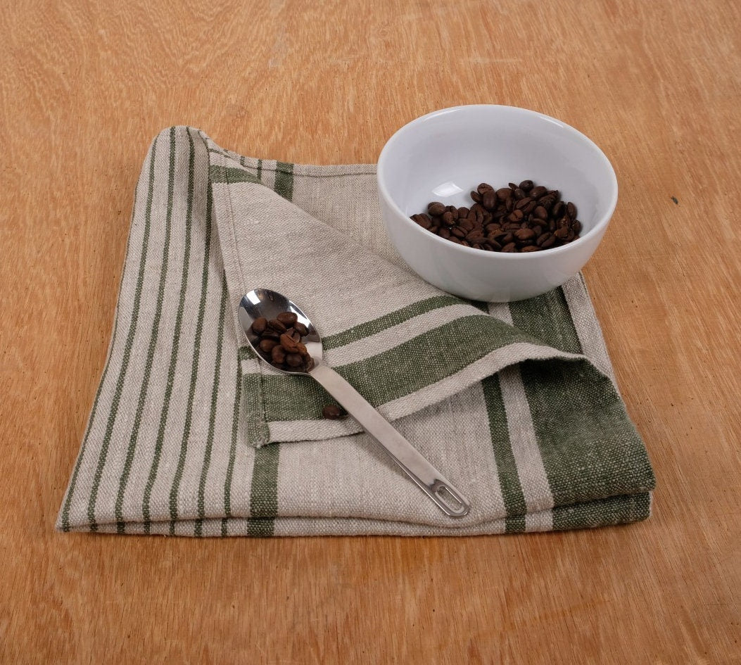 Linen napkins - grain sack French linen. Natural blue striped. Cottage coutry style. Set of linen napkins. Stonewashed cloth napkins