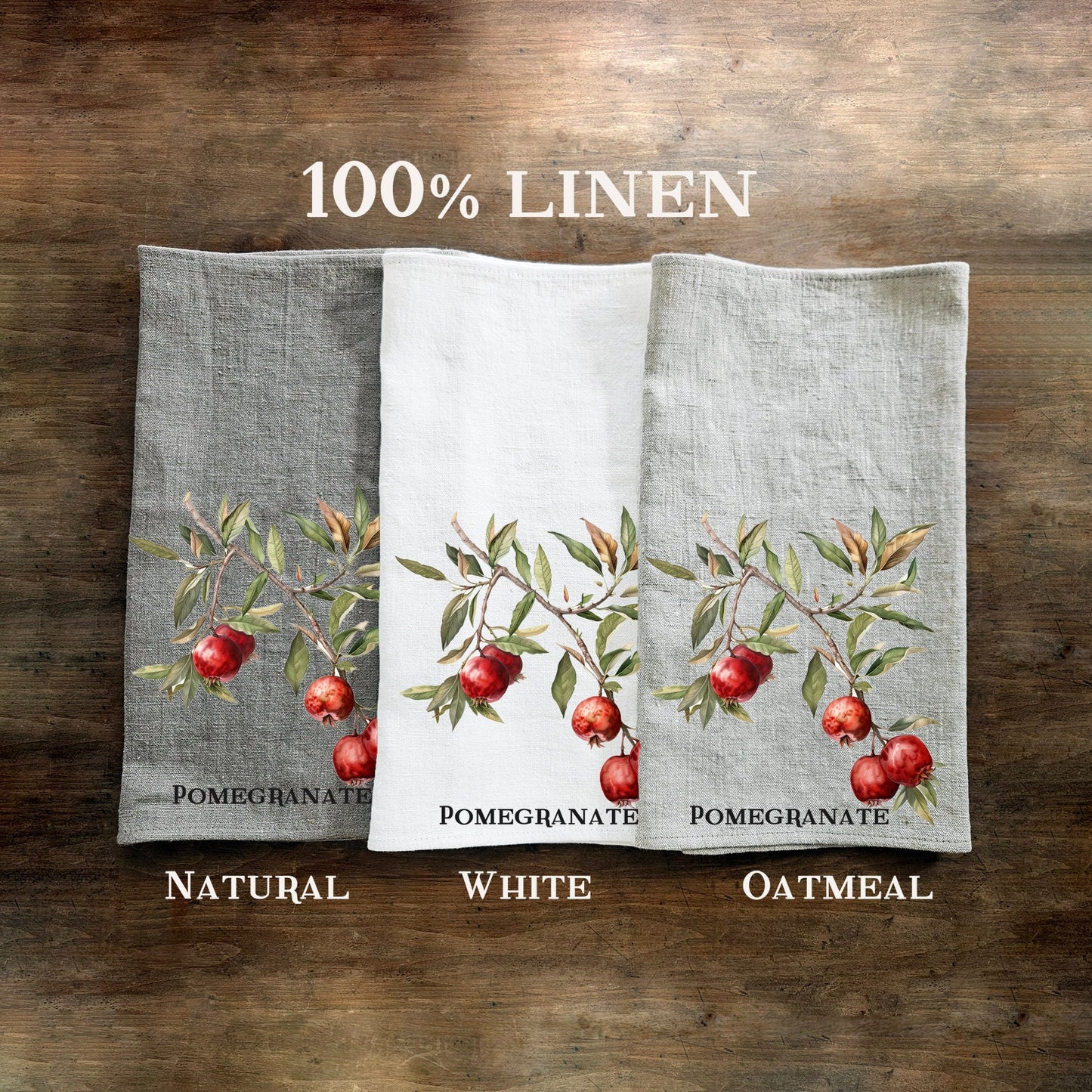Pomegranate fruit tree Tea Towel in linen, Botanical hand Towels Tea in linen, Pomegranate Dish Towel Kitchen Décor Tea Towel in linen