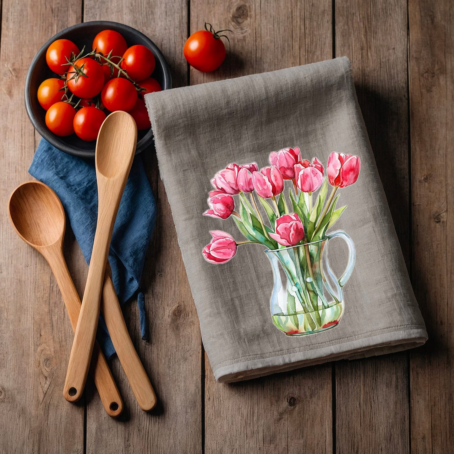 Tulips Tea Towel in linen, floral Hand Towels Tea, botanical Floral Dish Towel, Floral Kitchen Décor Tea Towel
