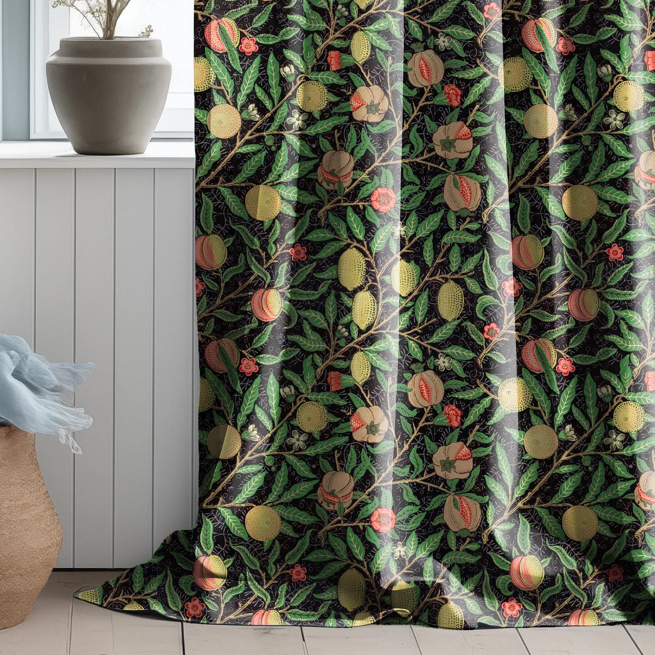 William Morris Curtain Panel Pomegranate, Floral Botanical Blue Print Curtain Panels, Victorian Art and Crafts Curtains for living room