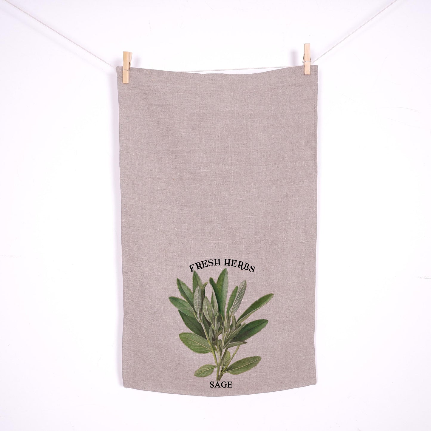 Sage herbs Tea Towel in linen - Hand Towels Tea - Farmhouse Floral Dish Towel - greenery frech herbs Kitchen Décor