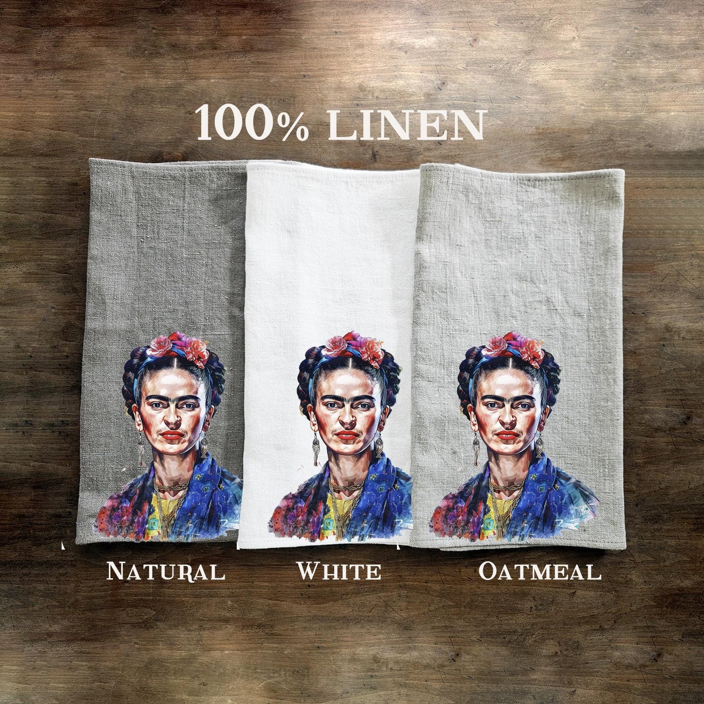 Frida Kahlo Tea Towel in linen, Botanical Hand Towels Tea in linen, artistic linen Dish Towel Kitchen Décor Tea Towel in linen