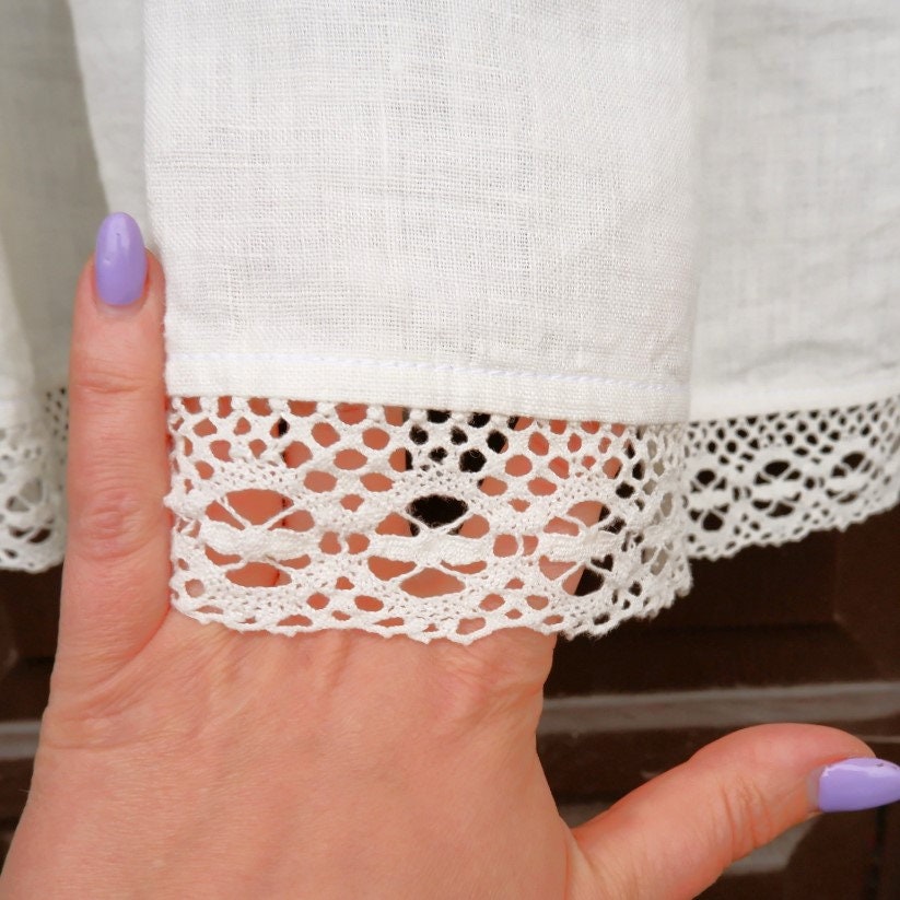 Custom size Valance WHITE with laces, Farmhouse Pure linen window treatment, Living room Cafe Kitchen window panel, farmhouse curtains