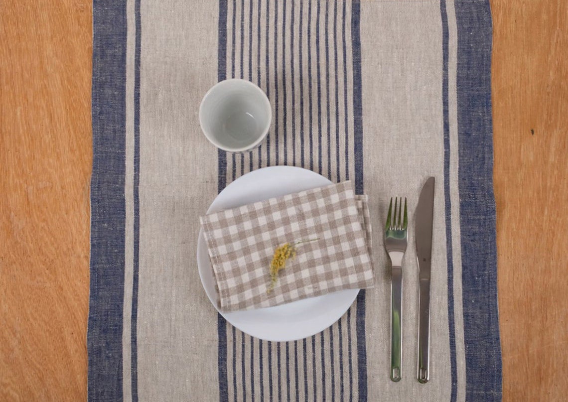 Linen runner - french sack linen. Grey red striped Rustic linen Cottage farmhouse coutry style linen. Stonewashed. 100% linen Burlap