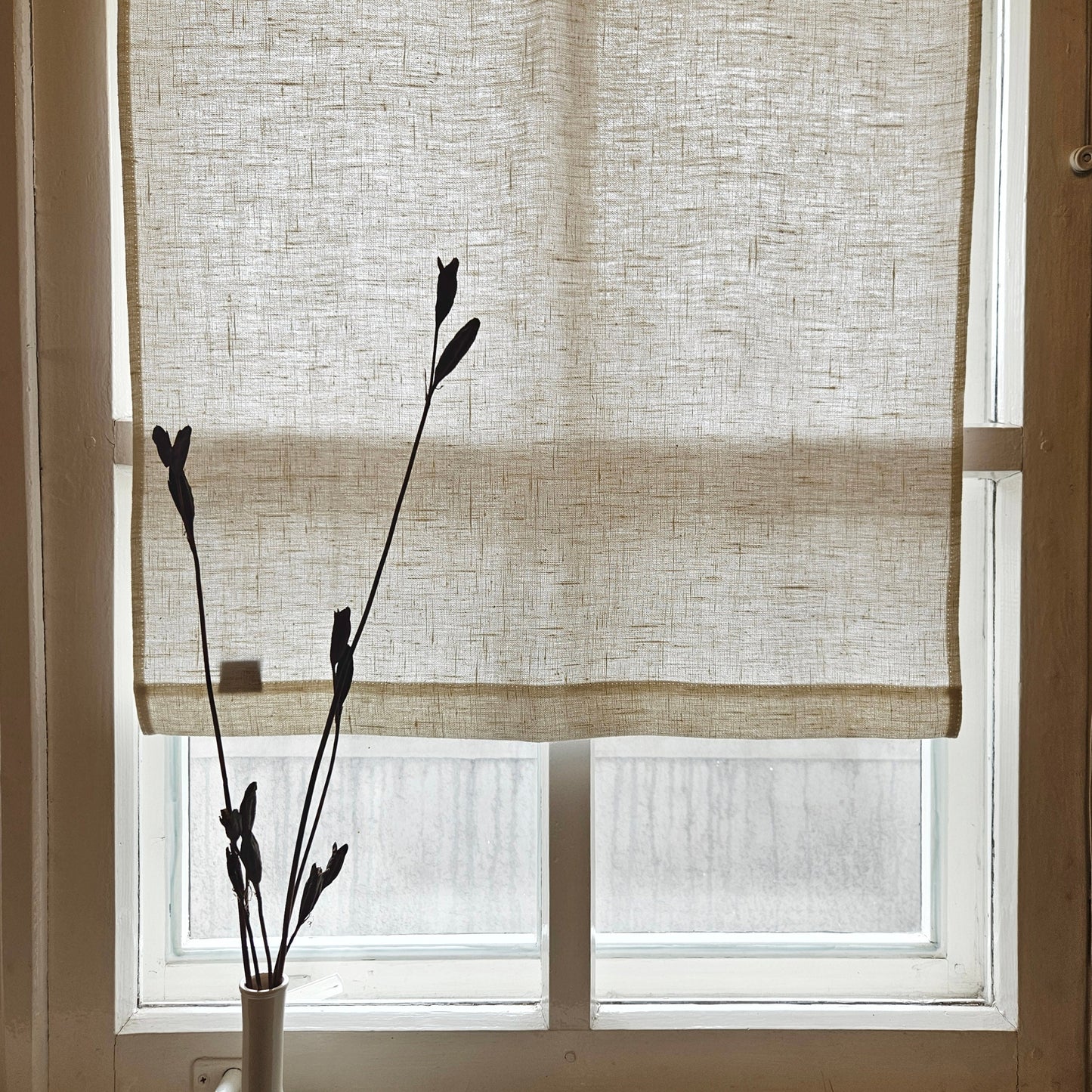 Linen curtains valance with tie up, farmhouse kitchen curtains in white with natur ties