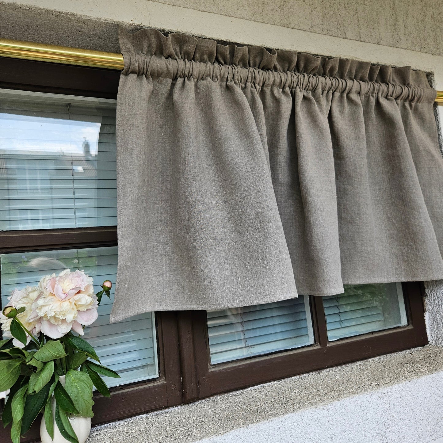 Natural linen Cafe Curtains in custom size, custom size Farmhous window panel, Living room Cafe Kitchen window curtain custom size
