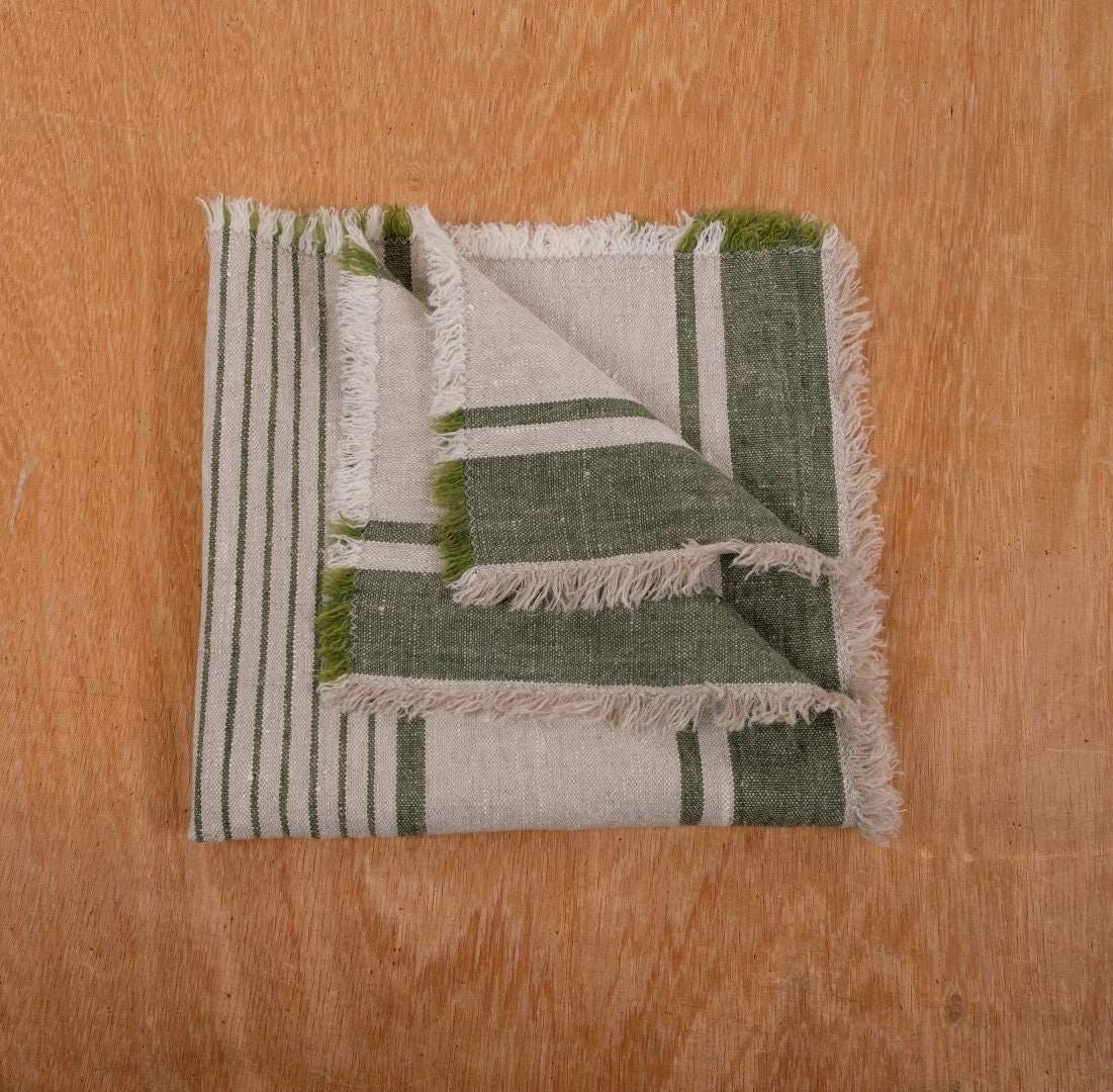 Rustic linen napkins - French grain sack linen stripes Cottage farmhouse country style Set of napkins. Stonewashed flax cloth placemats