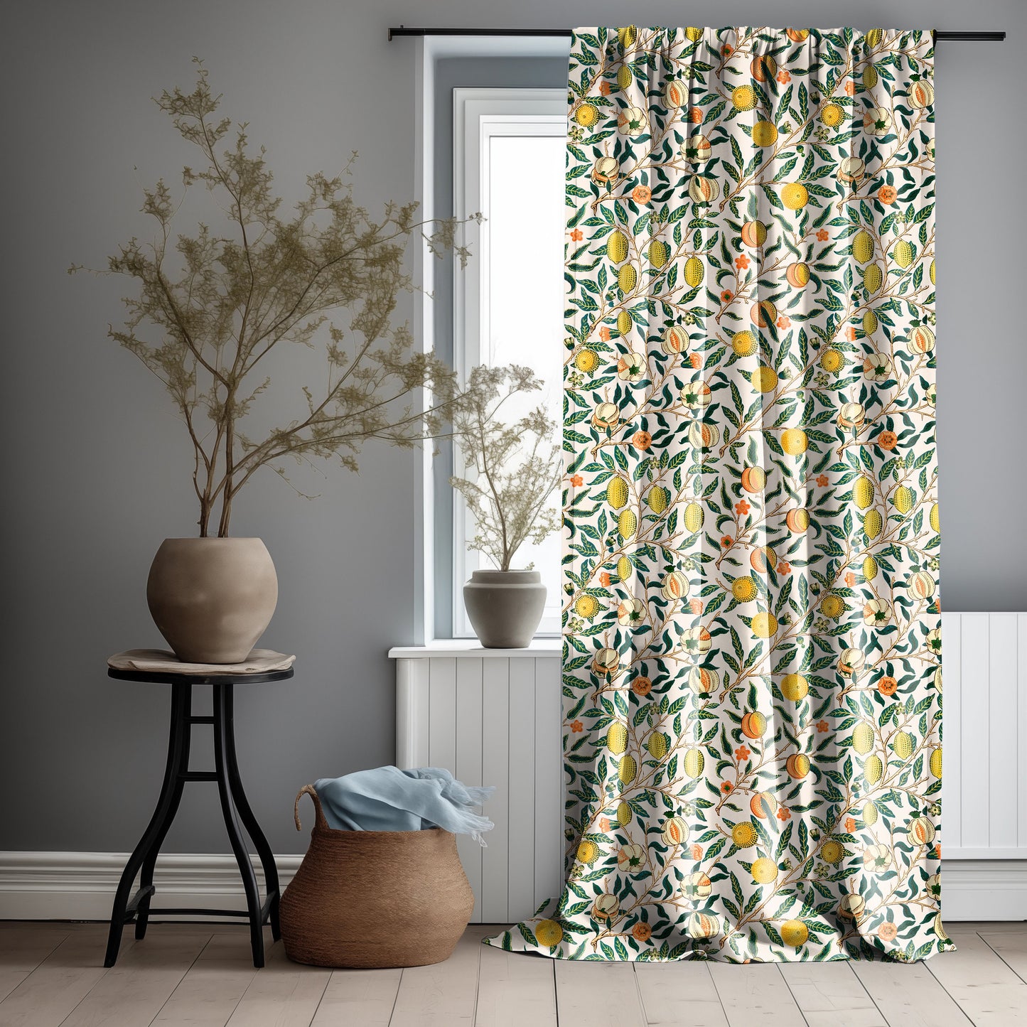 William Morris Curtain Panel Pomegranate, Floral Botanical Blue Print Curtain Panels, Victorian Art and Crafts Curtains for living room