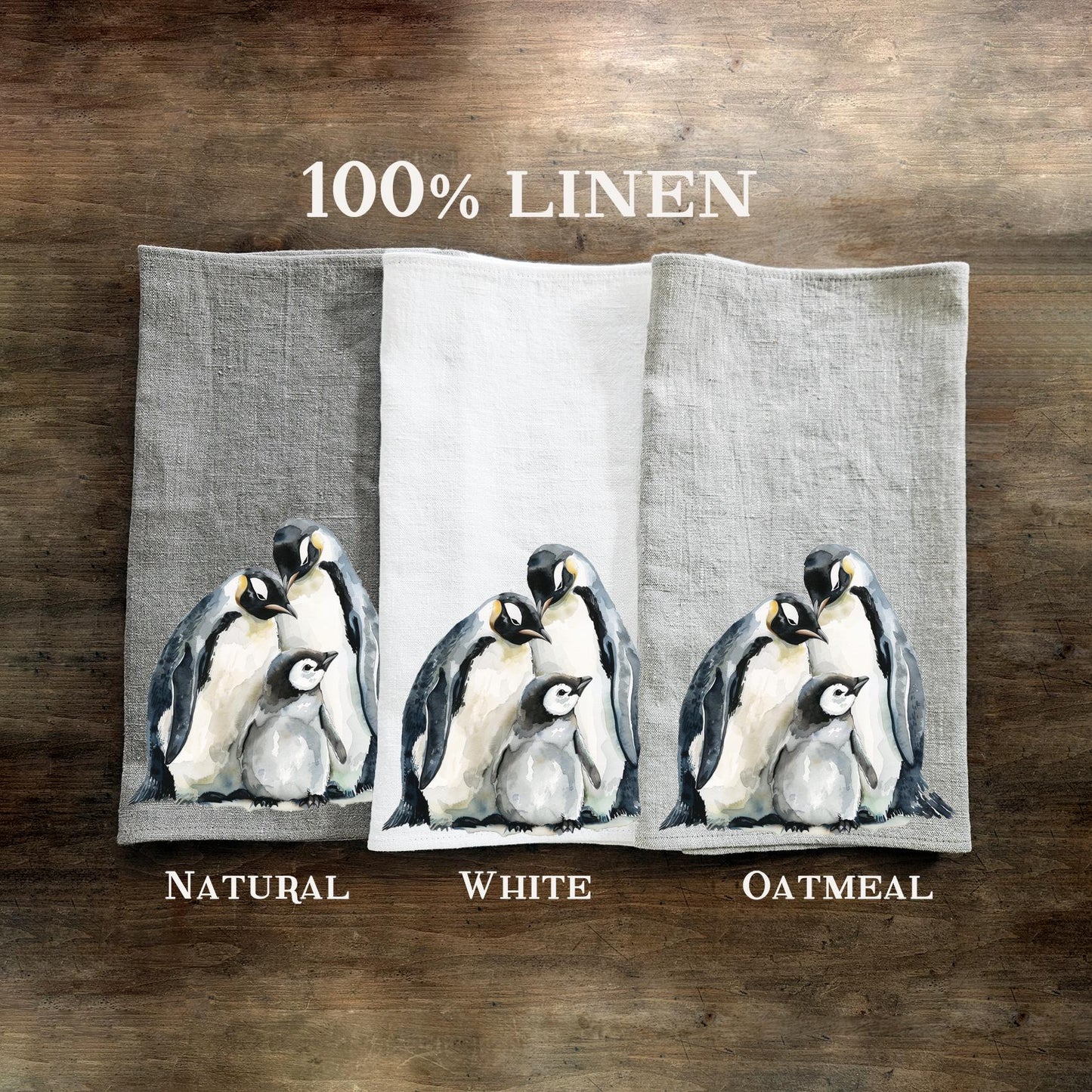 Penguins Tea Towel in linen, Hand Towels Tea Arctic wildlife, Floor sack Dish Towel Kitchen Décor Tea Towel Festive season Christmas